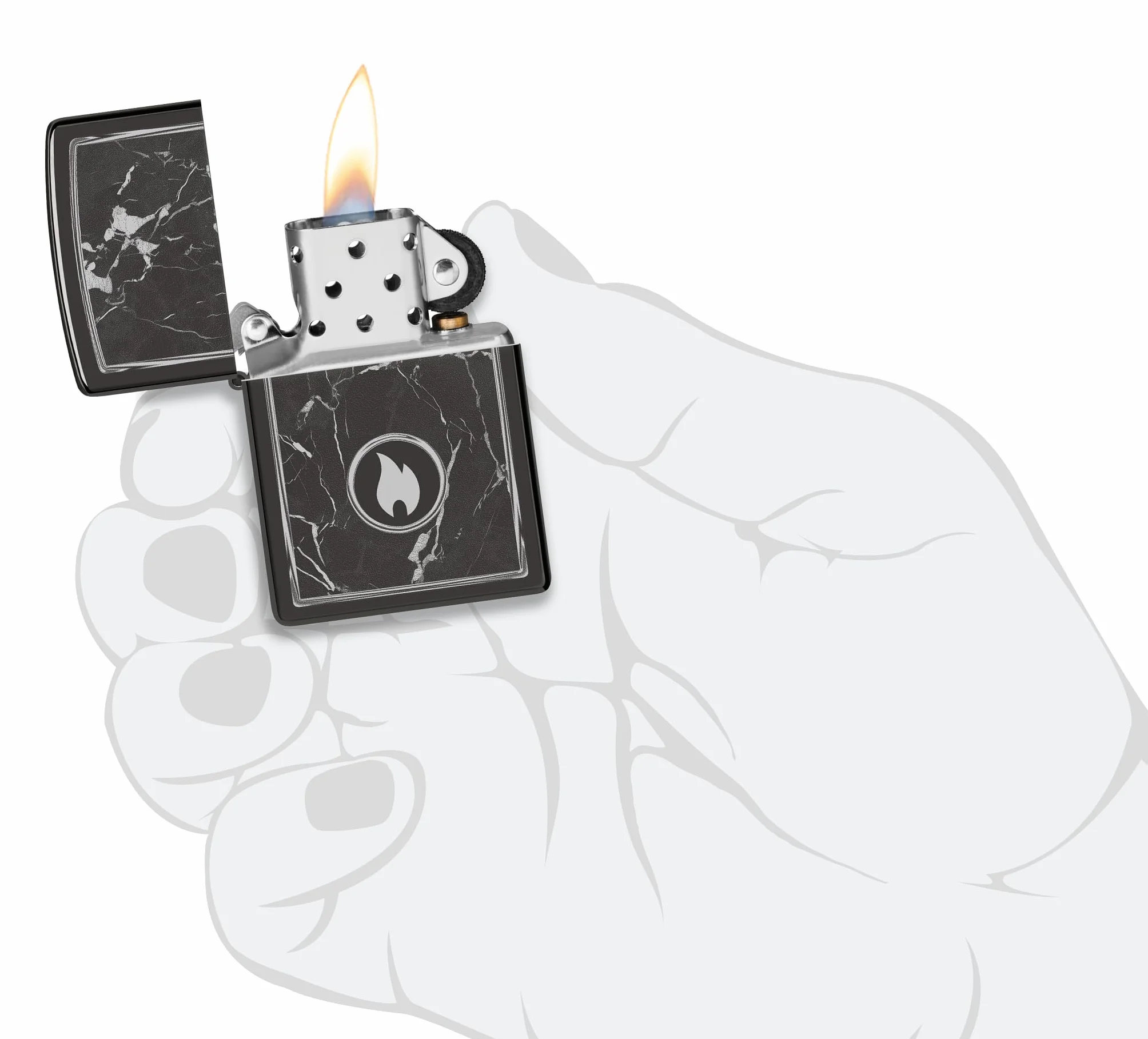 Zippo Marble Flame Zapalniczka Sztormowa Czarny High Polish Black Pudełko na Prezent Wiatroodporna