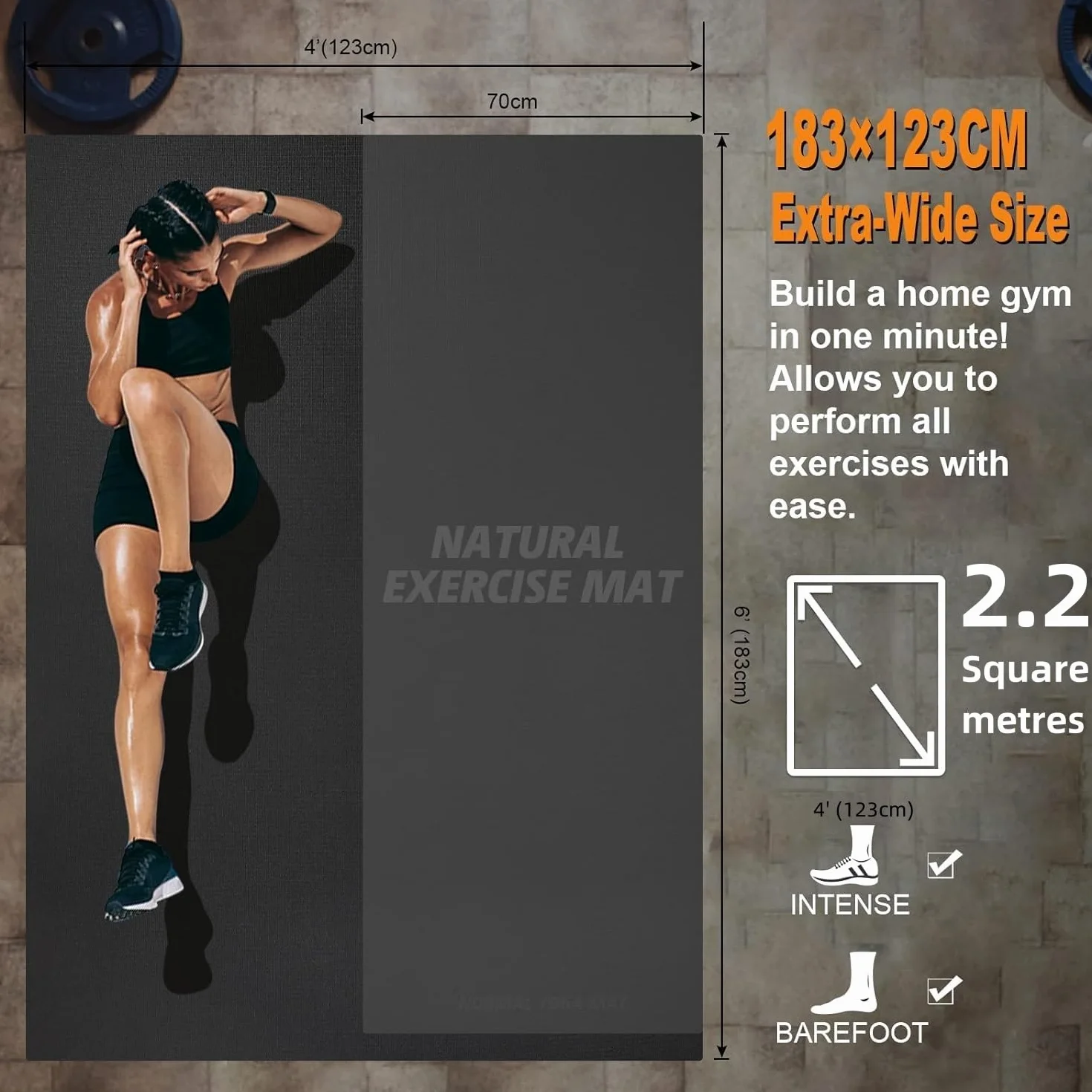 innhom Duża mata do ćwiczeń, mata fitness do domu, na siłownię, do fitnessu, ćwiczeń na podłodze, HIIT, cardio, pracy na siłowni, sprzęt, wytrzymała gumowa wykładzina podłogowa do siłowni