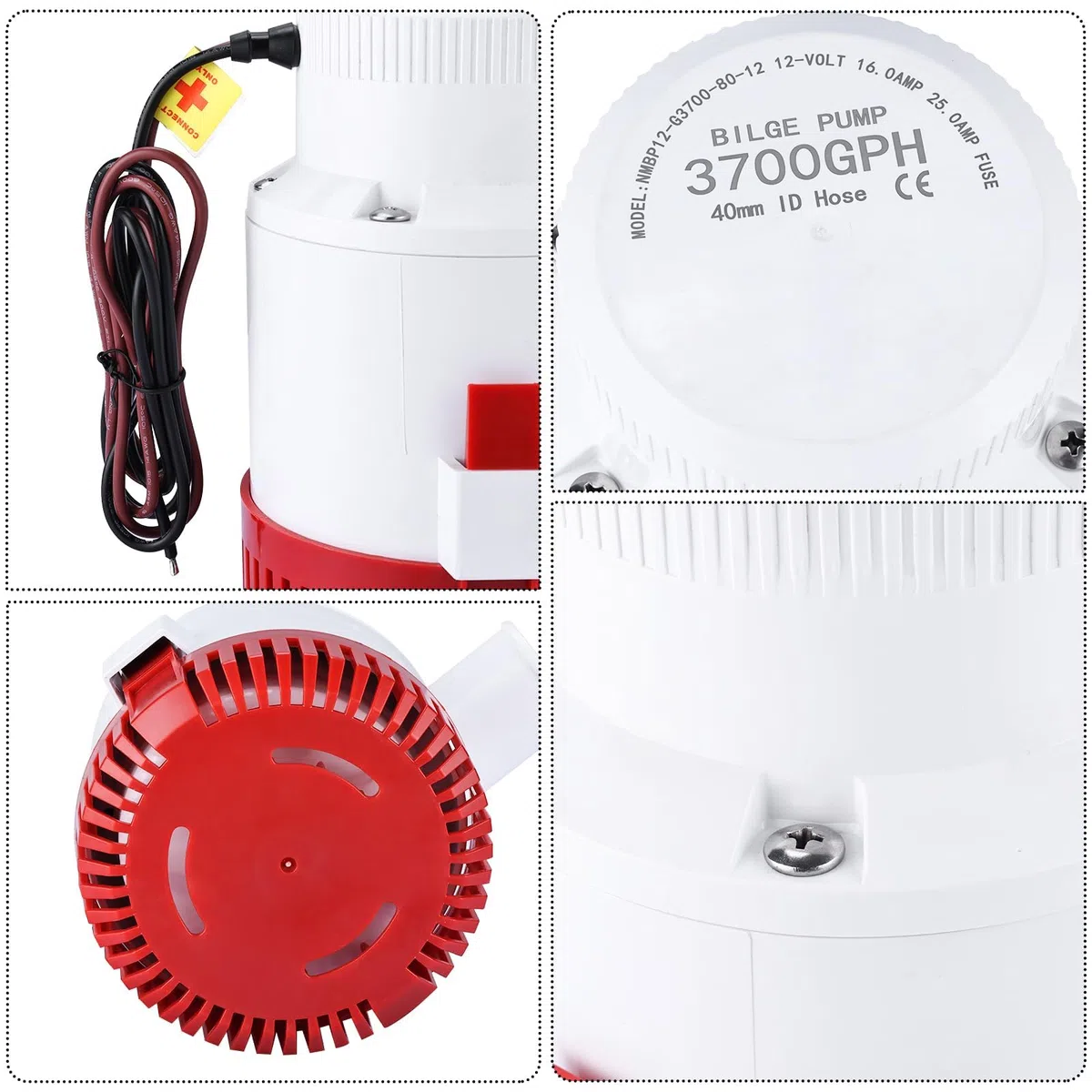 FreeTec Elektryczna pompa zęzowa, 12 V, 3700 gph, pompa głębinowa, pompa wodna do łodzi, jachtów, przyczep kempingowych, na zewnątrz (czerwona)