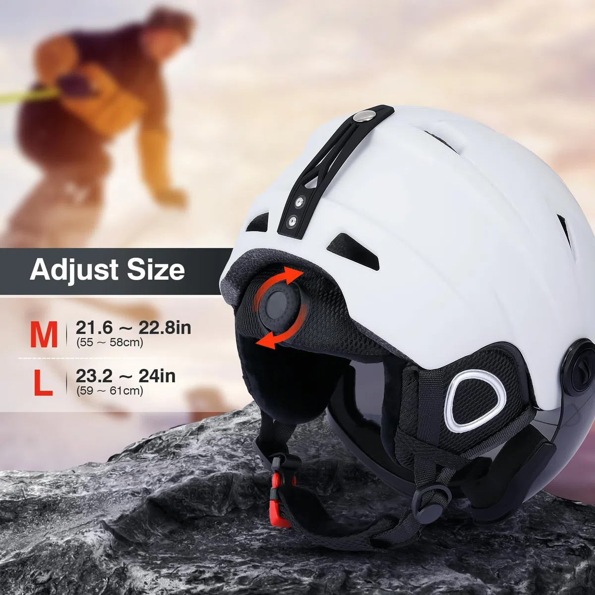 TOMSHOO Kask narciarski ze zdejmowanymi goglami, wewnętrzną wyściółką i nausznikami, certyfikat bezpieczeństwa i lekki kask snowboardowy dla mężczyzn i kobiet, do snowboardu i jazdy na rowerze