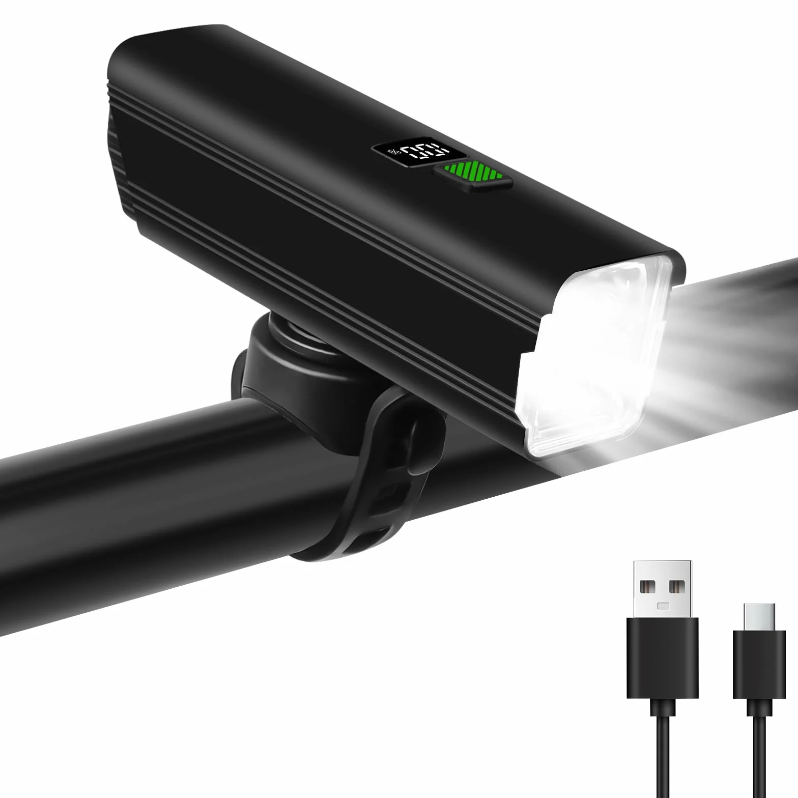 Ainiv oświetlenie rowerowe, oświetlenie rowerowe o dużej mocy, przednie oświetlenie rowerowe ładowane przez USB z wyświetlaczem cyfrowym, wodoodporna lampa rowerowa do rowerów szosowych, MTB, do jazdy