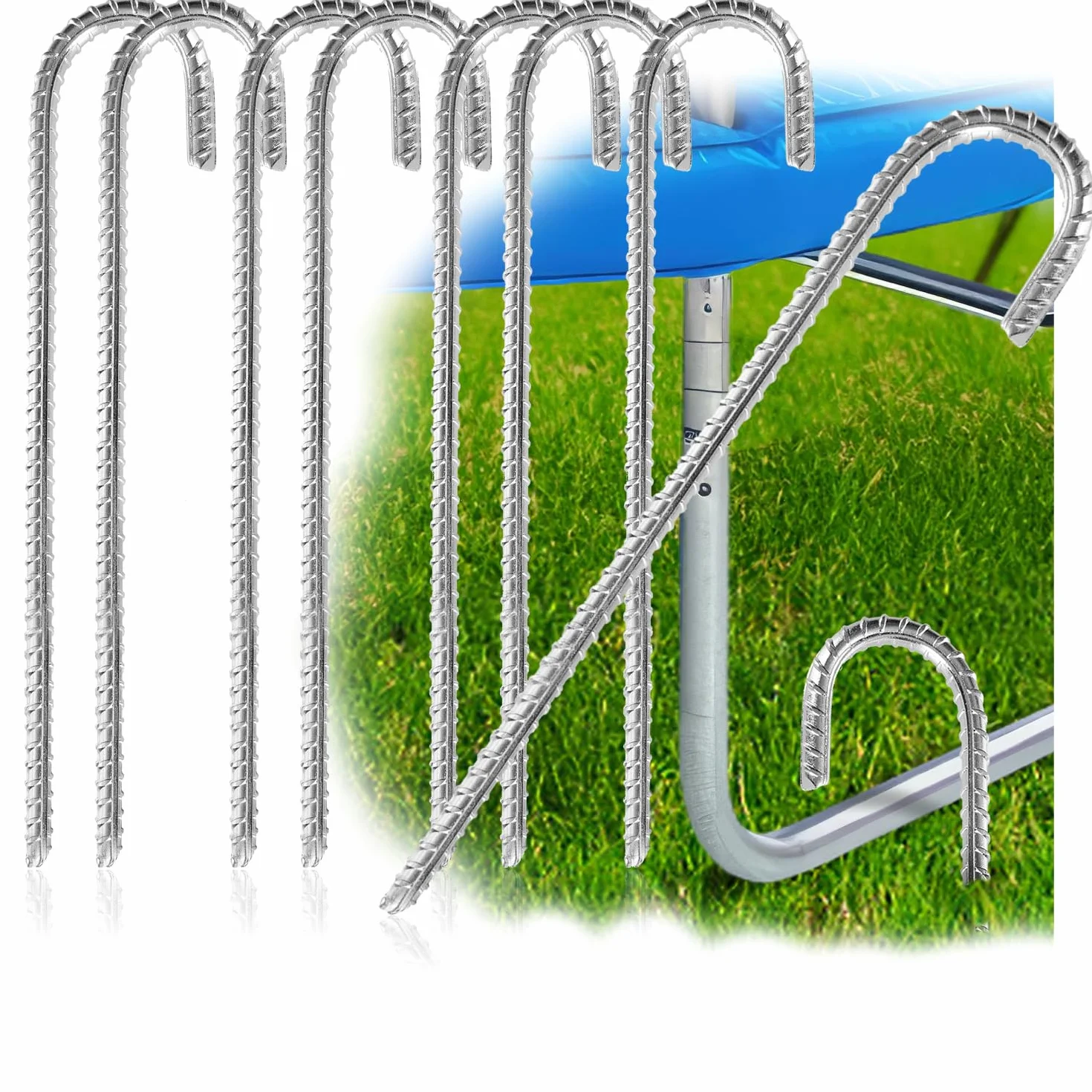 COM-FOUR® 8x kotwy gruntowe XL wykonane z litej stali, ksztalt J 30 cm, Ø 1 cm - ocynkowane kotwy gruntowe do namiotów, pawilonów, dmuchanych zamków, trampolin, stabilne i odporne na rdze