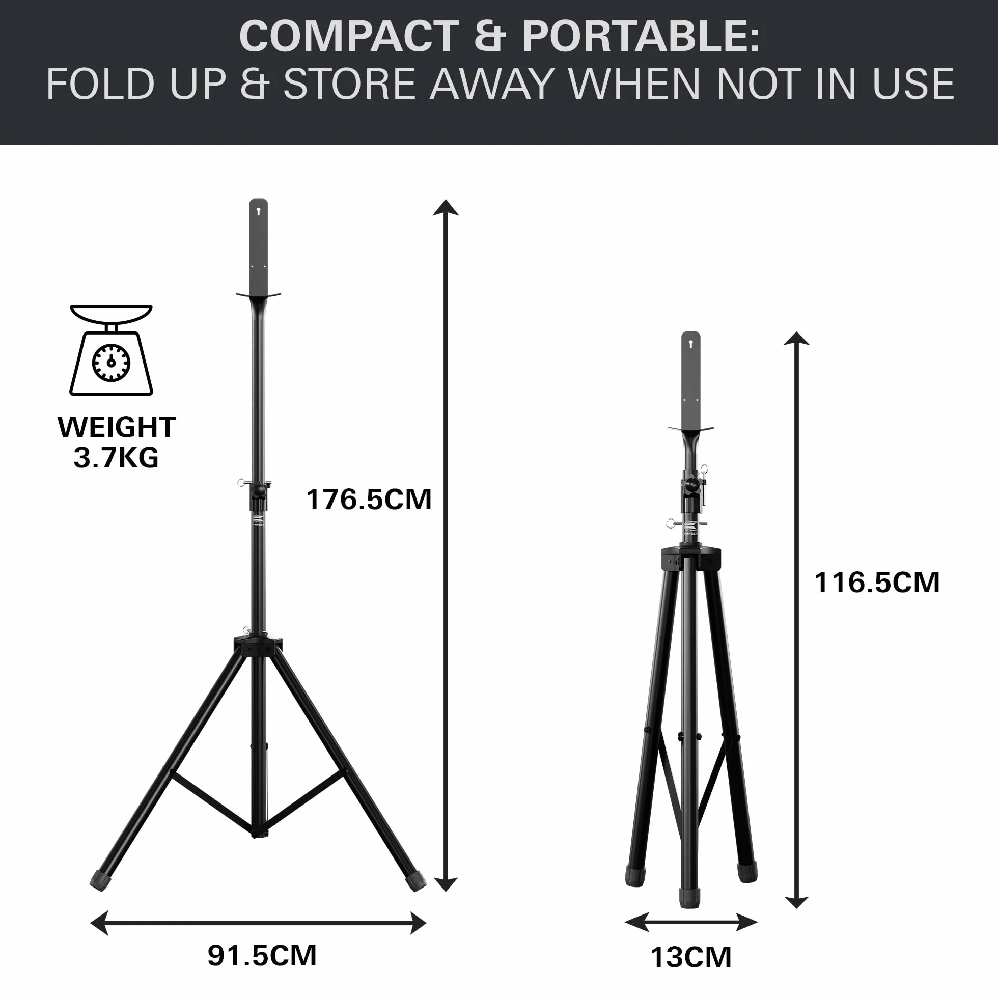 TARGET DARTS Portable Dartboard Stand | Mobilne stojaki na rzutki na trójnogu, system wolnostojący z mocowaniem do tablicy, do wnętrz i na zewnątrz, składany stojak podróżny do rzutek stalowych
