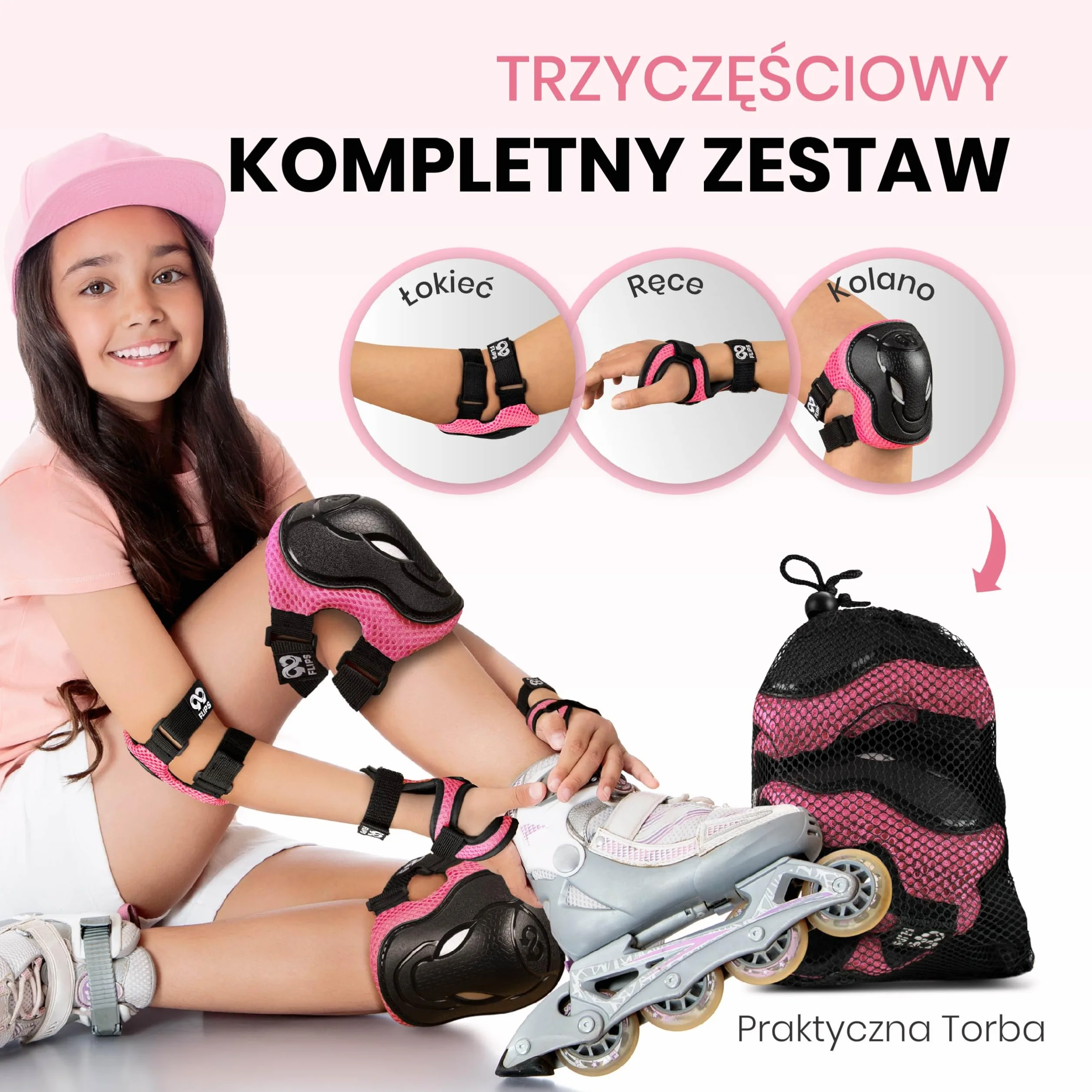 99FLIPS Ochraniacze dla dzieci z certyfikatem GS [Zestaw 6 szt.] - GRIND - S/M Różowe - Ochraniacze na rolki dla dzieci - Zestaw ochraniaczy na kolana i łokcie - Protektory na rolki