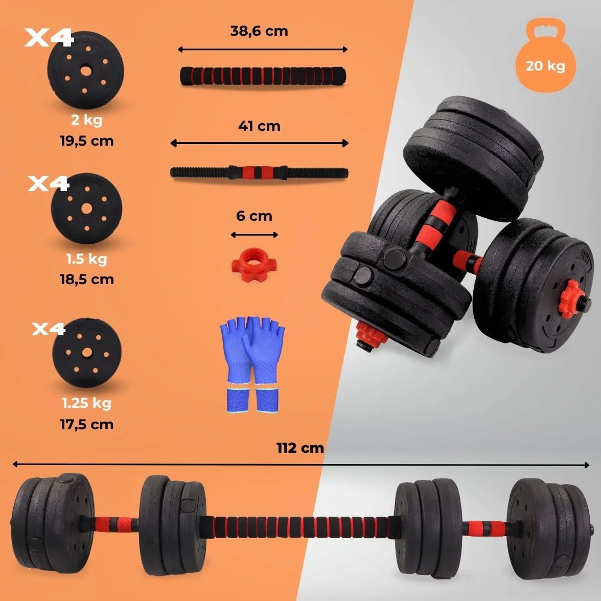 Mobiclinic Regulowane hantle 2 w 1 20 kg Wytrzymała stal