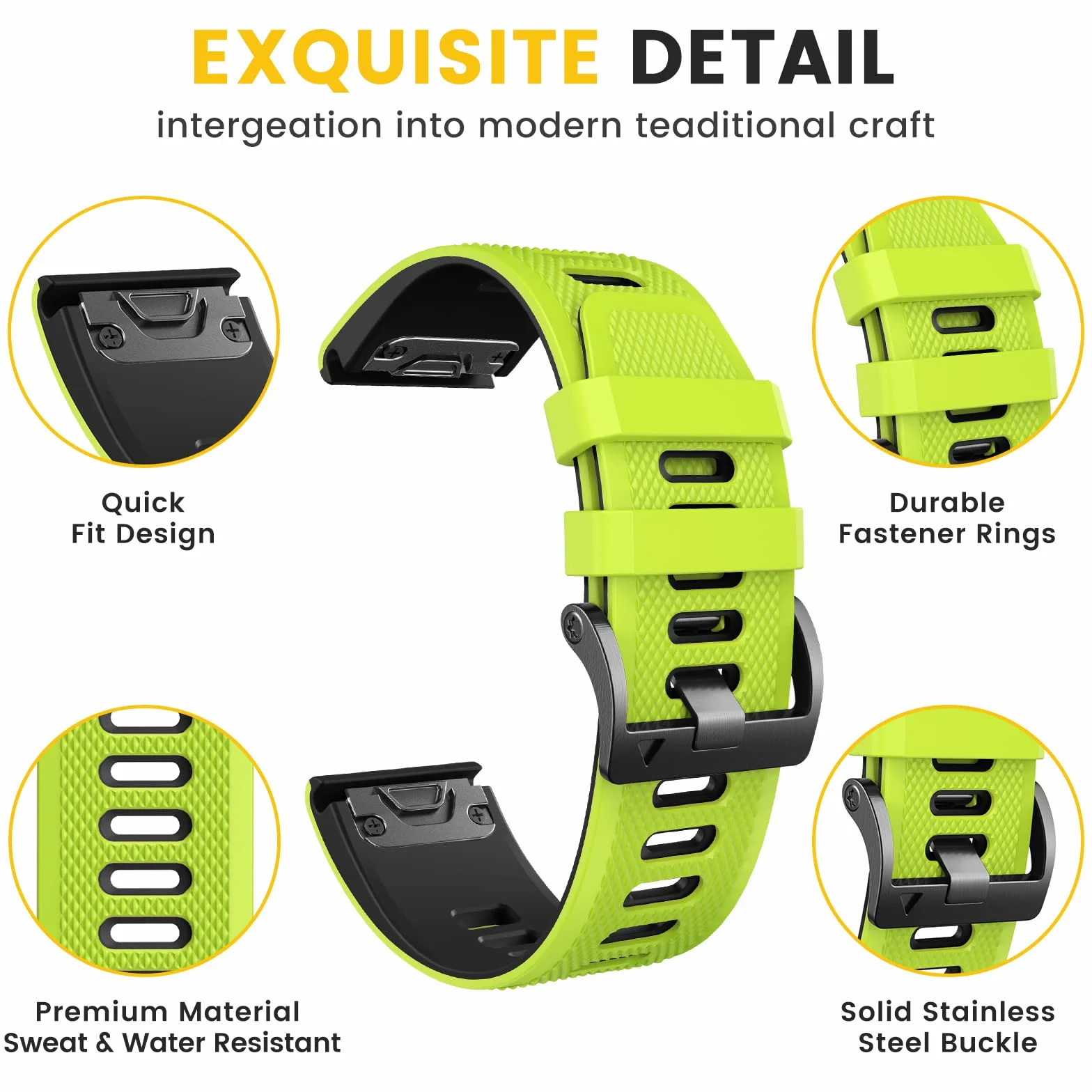 NotoCity bransoletka Quickfit 26 mm, kompatybilna z Garmin Fenix 6X / 6X pro / Fenix 7X, silikonowa bransoletka do zegarka Garmin Fenix 5X / 5X Plus, zielono-czarna
