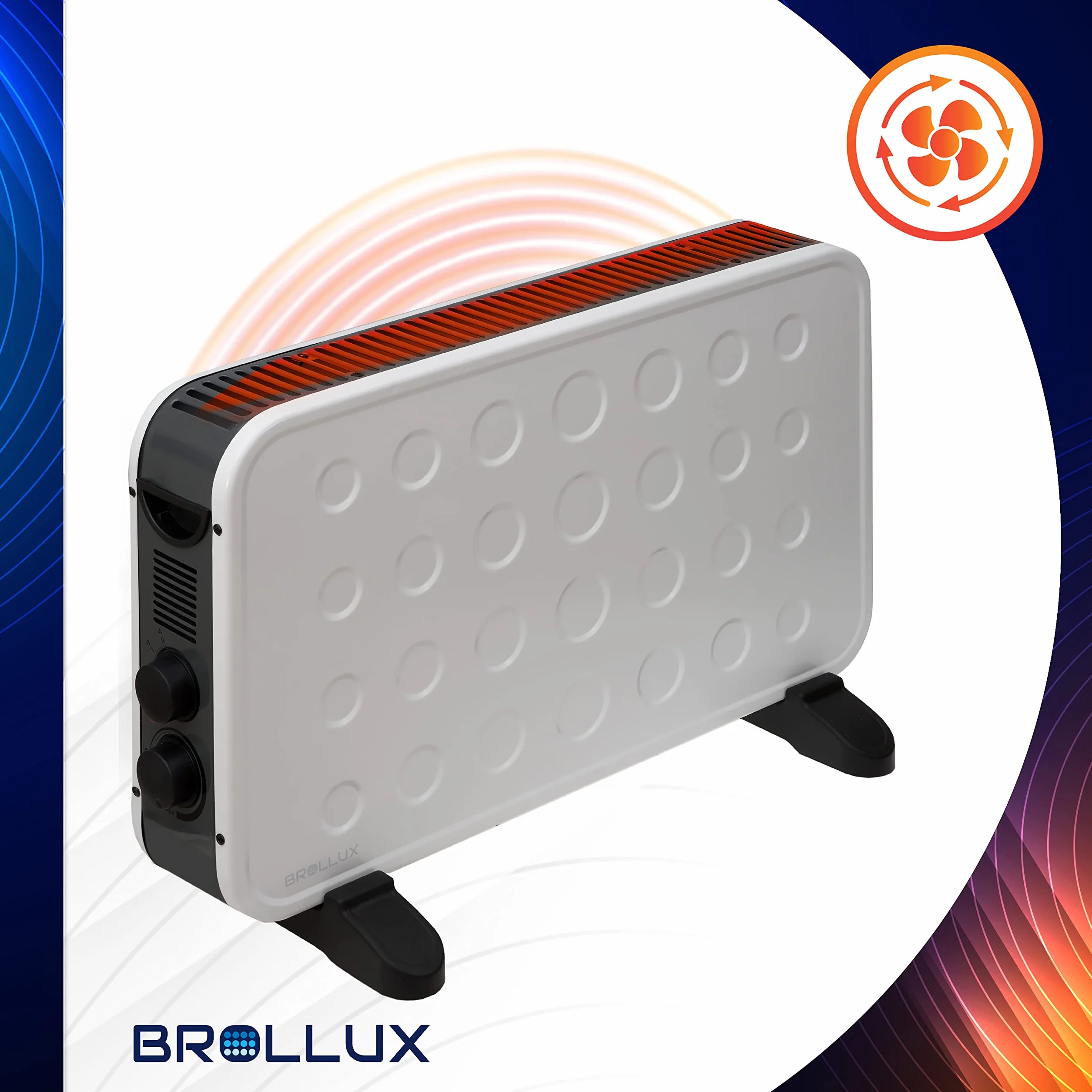 Brollux WT2K grzejnik elektryczny 2000 W z wentylatorem mobilny konwektor 2 stopnie termostatu biały turbo