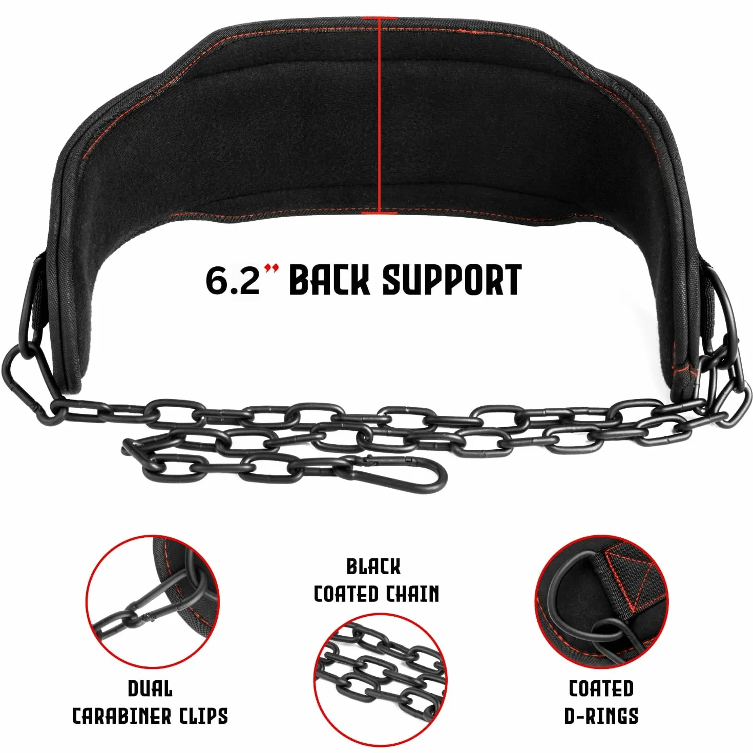 EVO Fitness Dip Belt Heavy Duty 36-calowy regulowany łańcuchowy pas do podnoszenia ciężarów 6,2-calowy pas do podnoszenia ciężarów z podparciem pleców