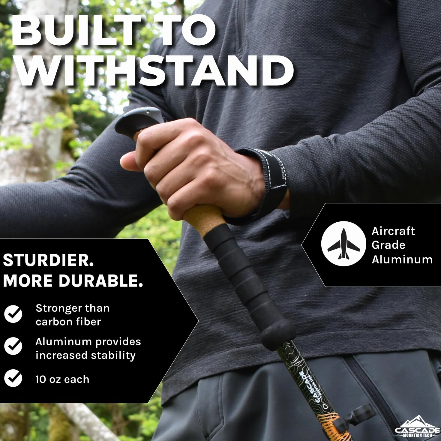 Cascade Mountain Tech Aluminiowe regulowane kijki trekkingowe - lekka szybka blokada kij do chodzenia lub wędrówek - 1 zestaw (2 drążki)