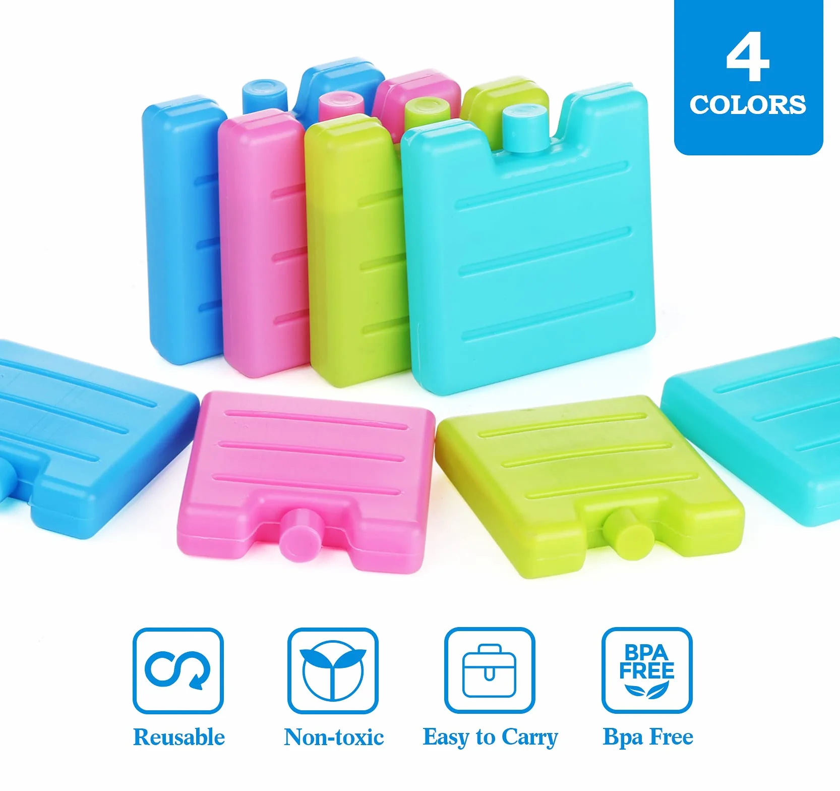 Zestaw 8 mini lodówek chłodzących 7,5 x 7 x 1,5 cm 65g wielokrotnego użytku torba do zamrażania izolacja termiczna jasnozielona/niebieska/różowy/żółtawy zielony