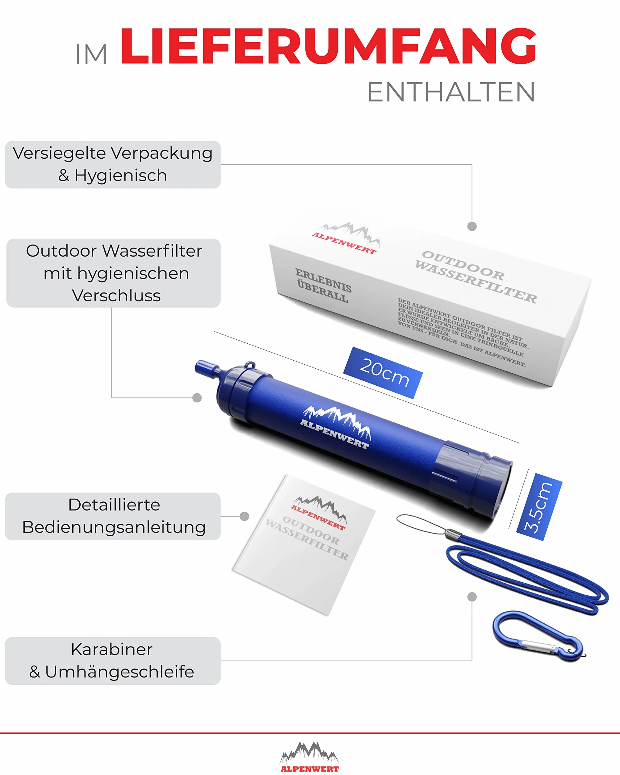ALPENWERT Filtr do wody na zewnątrz 4000 L - uzdatnianie wody pitnej eliminuje 99,99% zarazków