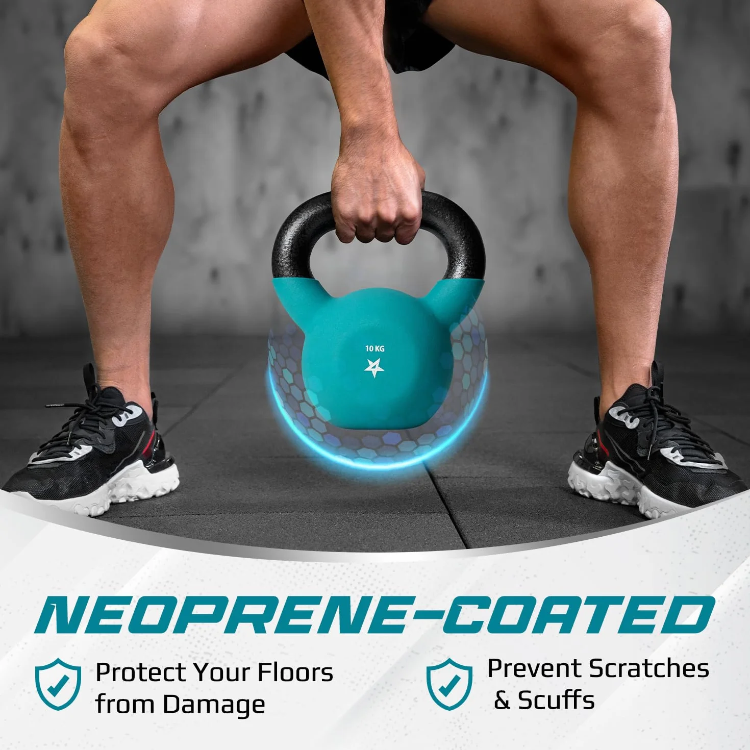 Yes4All YCBQ powlekane neoprenem ciężarki kettlebell, trening siłowy Kettlebells - 10 kg turkusowy