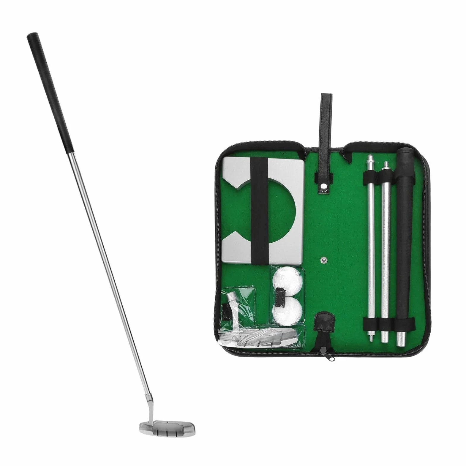 BuyWeek Zestaw miotaczy golfowych, przenośny sprzęt do treningu golfowego z 2 kulkami z zamkiem błyskawicznym do domu biura