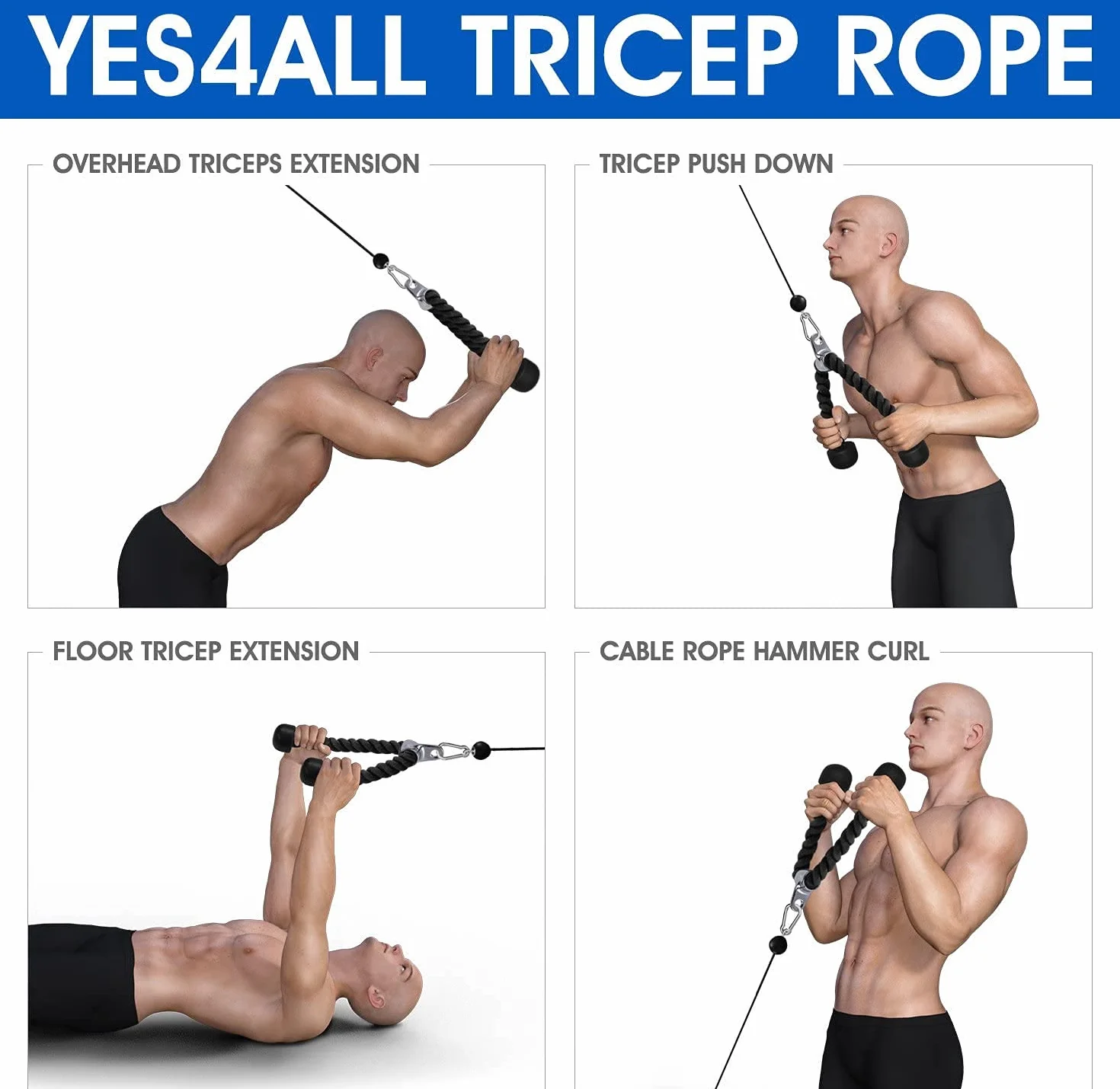 Yes4All Mocowanie linki Tricep 68 cm 91 cm do maszyn do ćwiczeń system koła pasowego