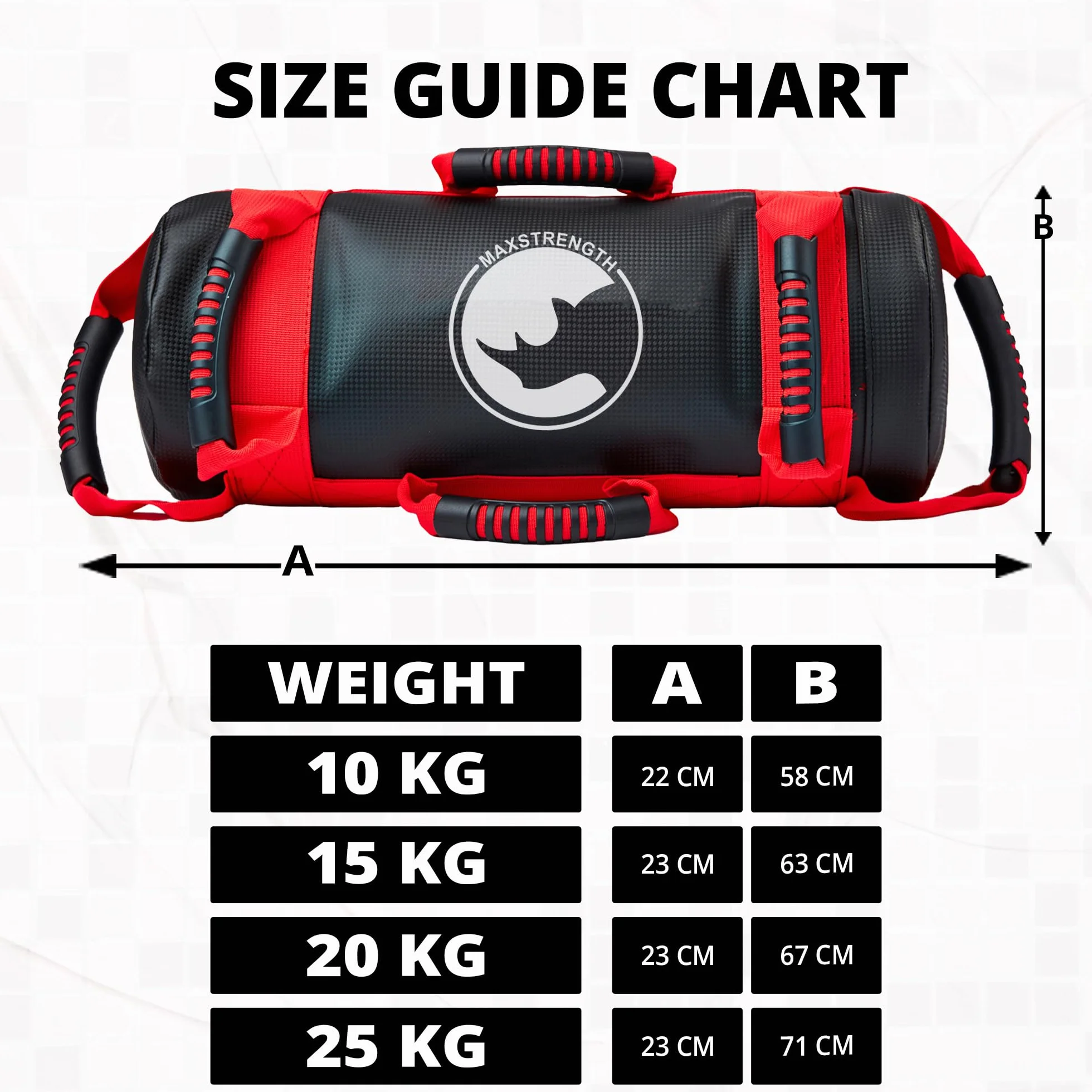 MAXSTRENGTH® 10 kg / 20 kg wypełniona torba na piasek, trening siłowy, fitness, crossfitt, worki treningowe do biegania (wypełnione 10 kg)