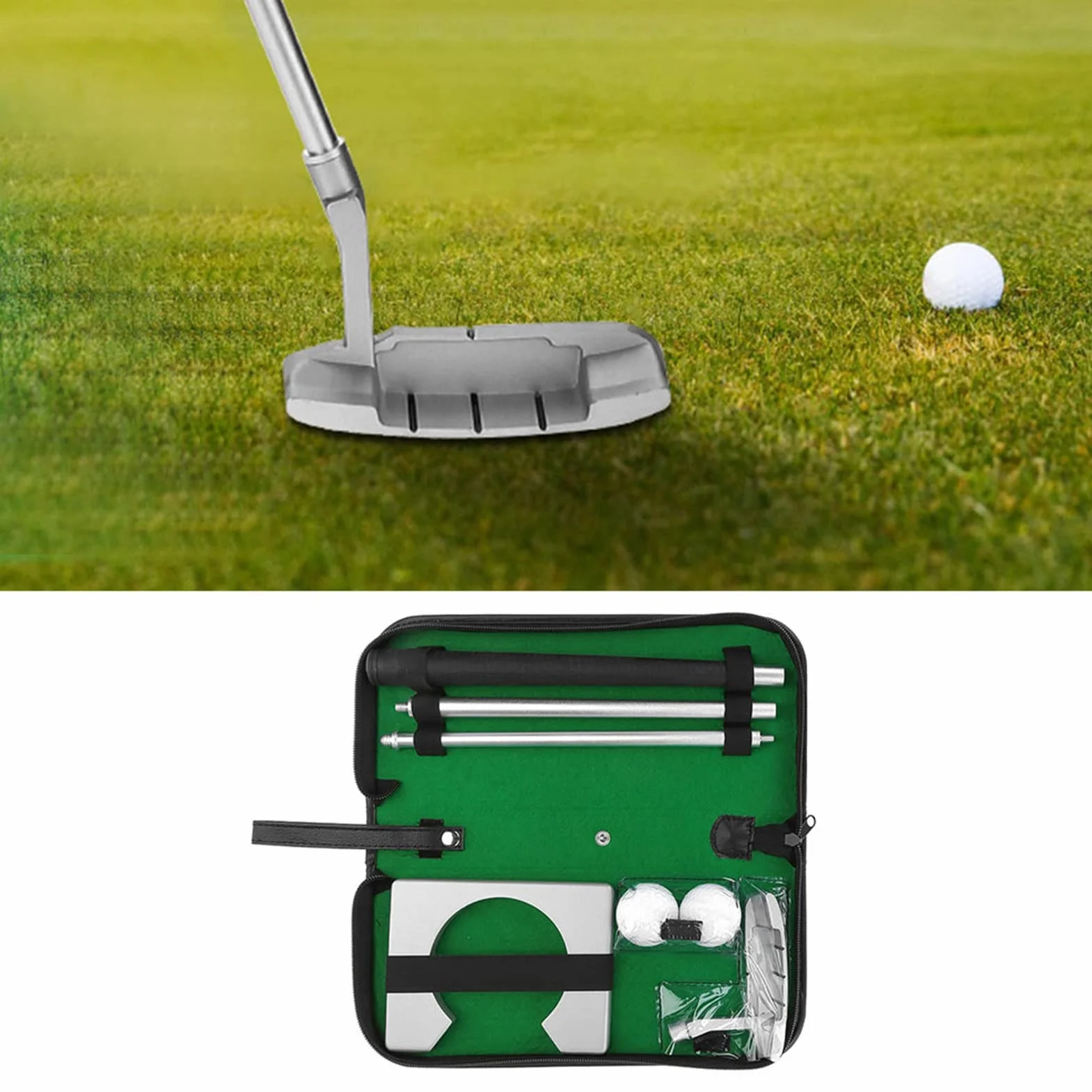 BuyWeek Zestaw miotaczy golfowych, przenośny sprzęt do treningu golfowego z 2 kulkami z zamkiem błyskawicznym do domu biura