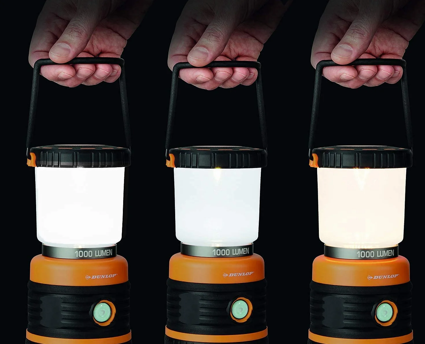 Dunlop Lampa kempingowa LED, 1000 lm, 4 tryby, możliwość ściemniania, odporna na uderzenia, zarysowania + ochrona przed wodą rozbryzgową IP44, 46 SMD, bez LED w trybie czuwania (pomarańczowa)