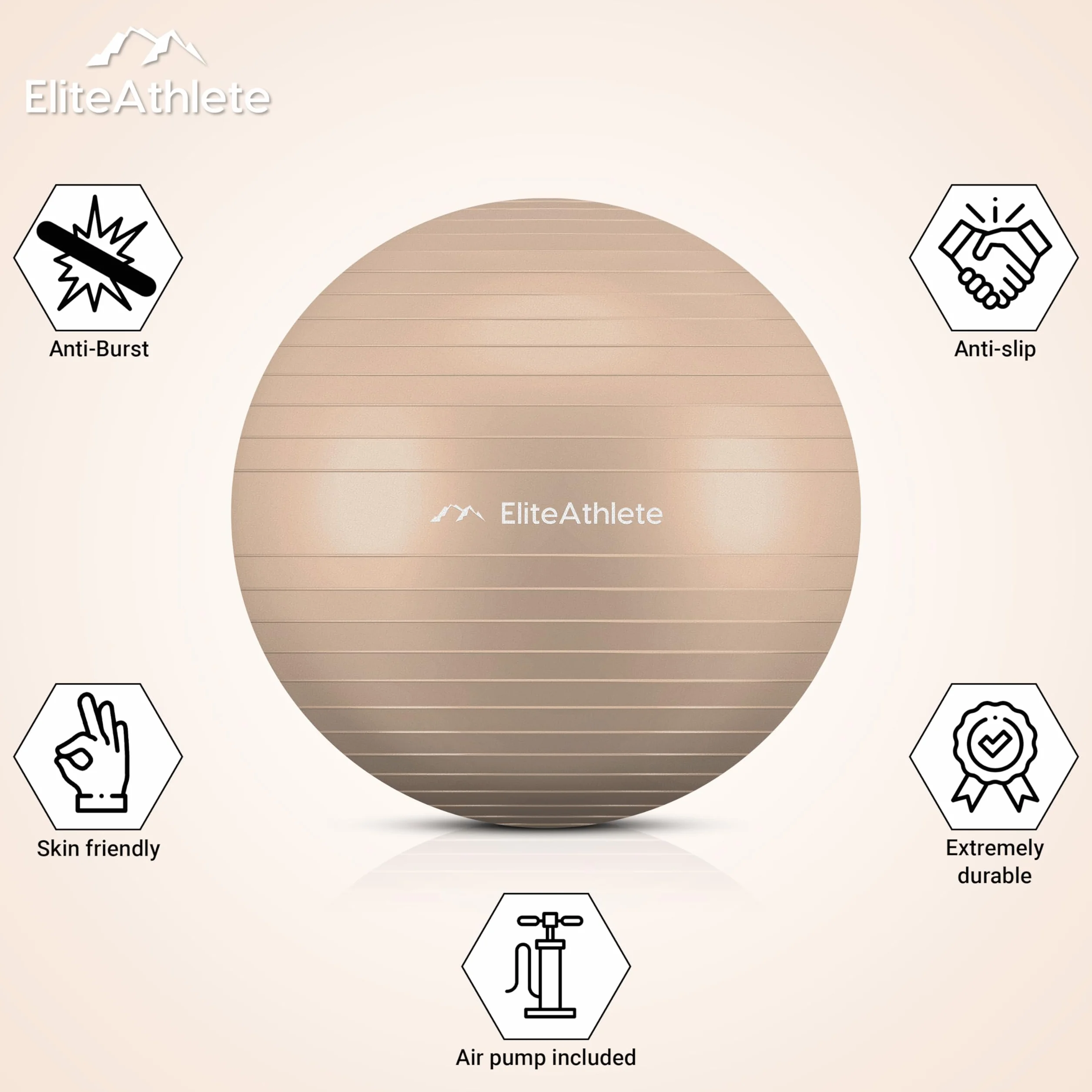 EliteAthlete Ergonomiczna piłka do siedzenia, z systemem zapobiegającym pękaniu, do fitnessu, pilatesu, ciąży, jogi, 65 cm, w zestawie z pompką