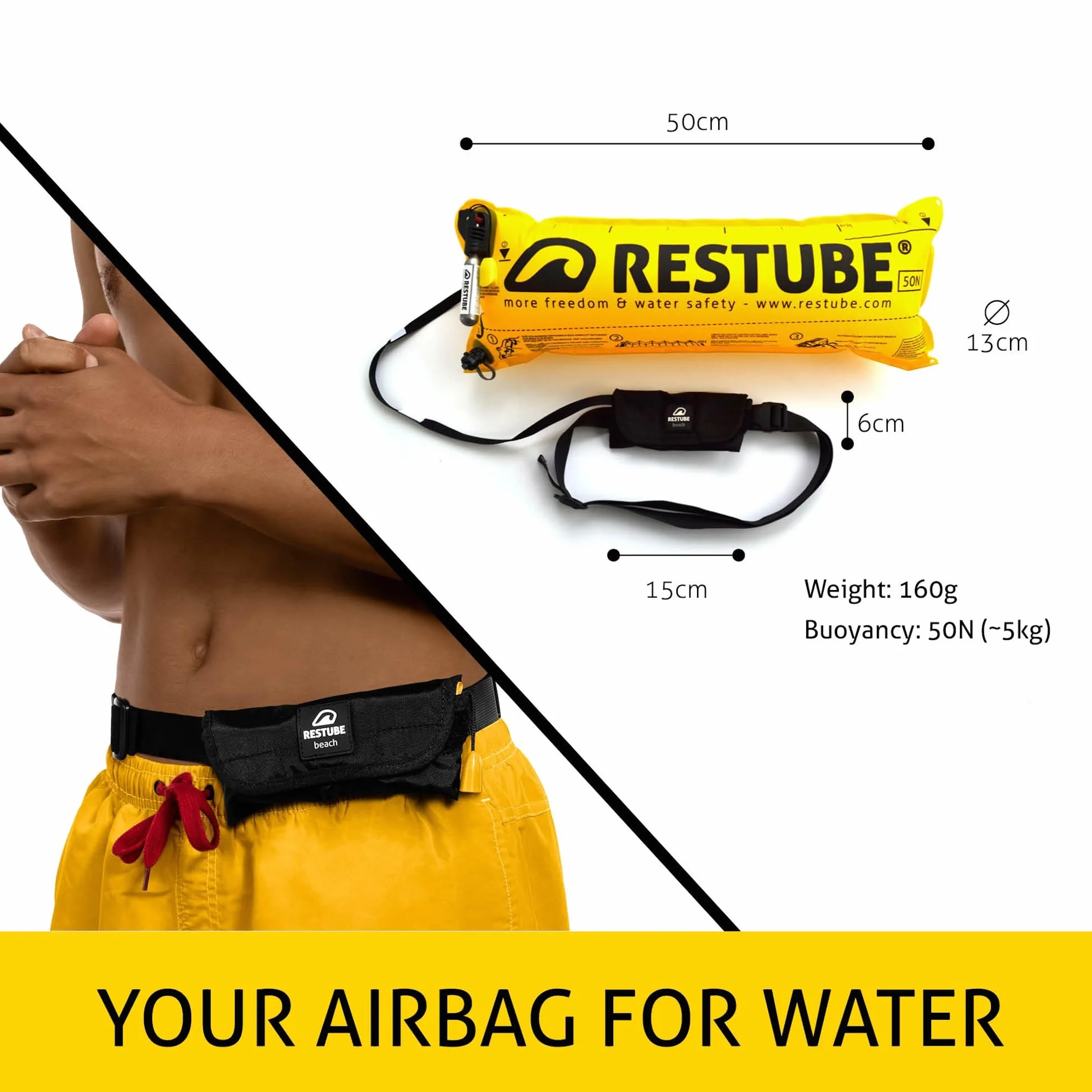 Restube BEACH One-Pull Inflatable Water Safety Boja | Spławikowa pomoc wypornościowa do pływania, wędkowania, żeglarstwa i SUP | Kompaktowy rozmiar