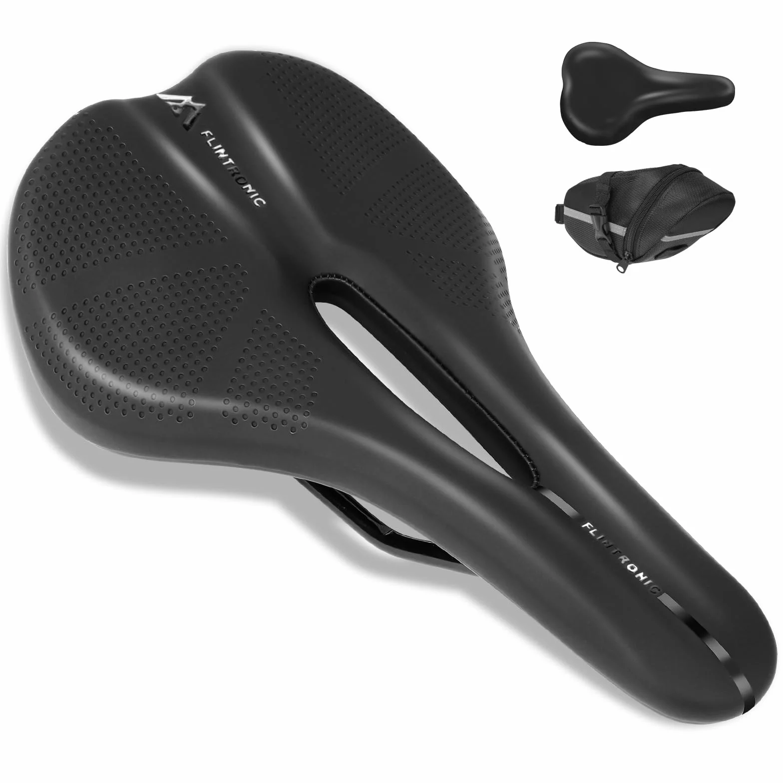Flintronic Zestaw siodełek do roweru górskiego, siodełko MTB, wygodne oddychające i wodoodporne siodełko rowerowe, z wodoodporną obudową i torbą, ergonomiczne siodełko rowerowe unisex do rowerów