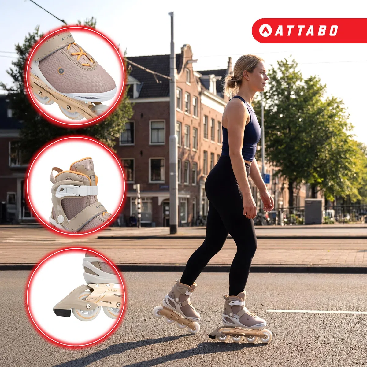 ATTABO Luna Women's Fitness Roller – kółka z poliuretanu 84 mm, łożyska ABEC-7, szyna aluminiowa, wentylowany trzonek, komfort i precyzja