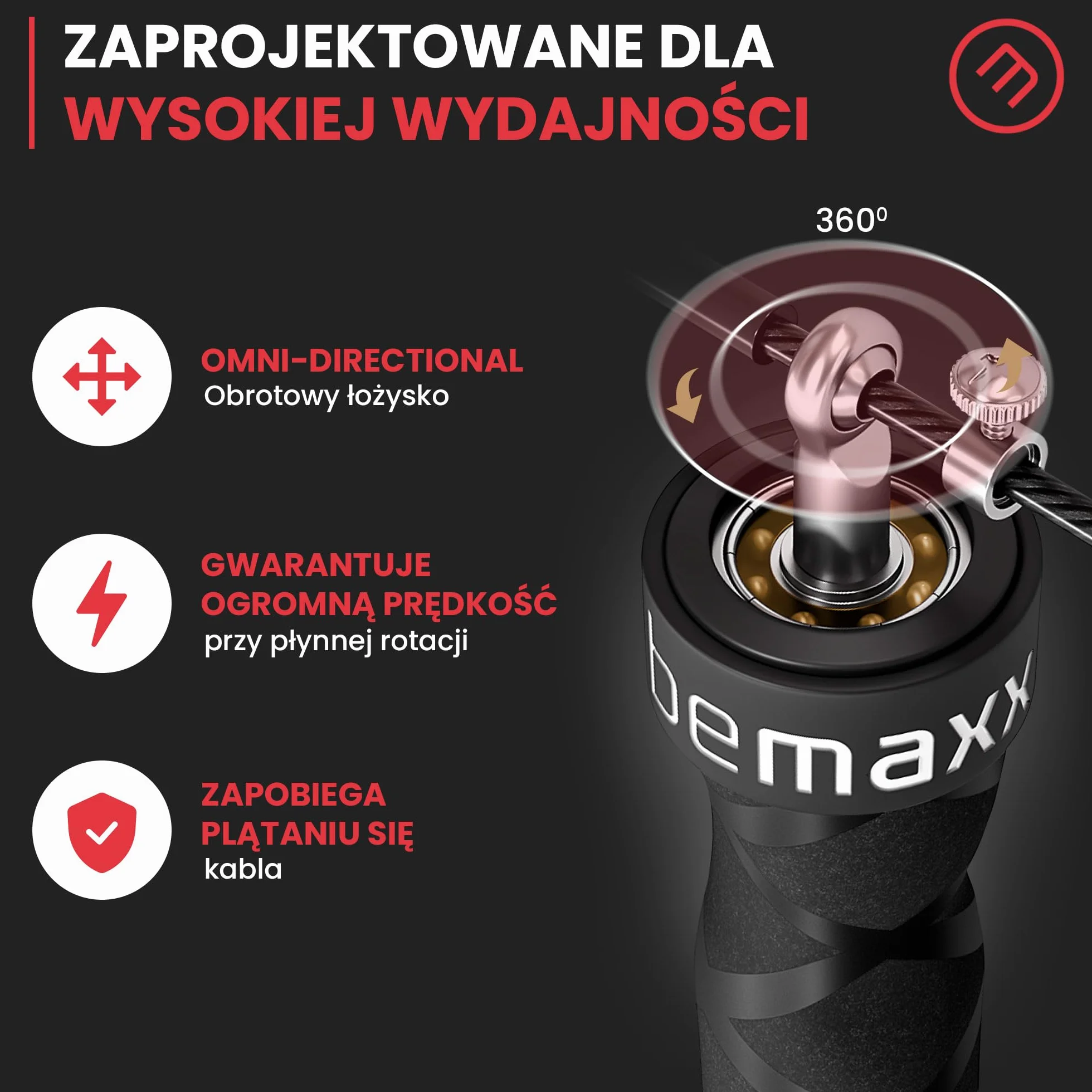 Skakanka Speed Rope z e-Book treningowym, 2 regulowane stalowe liny, profesjonalne łożyska kulkowe antypoślizgowe uchwyty