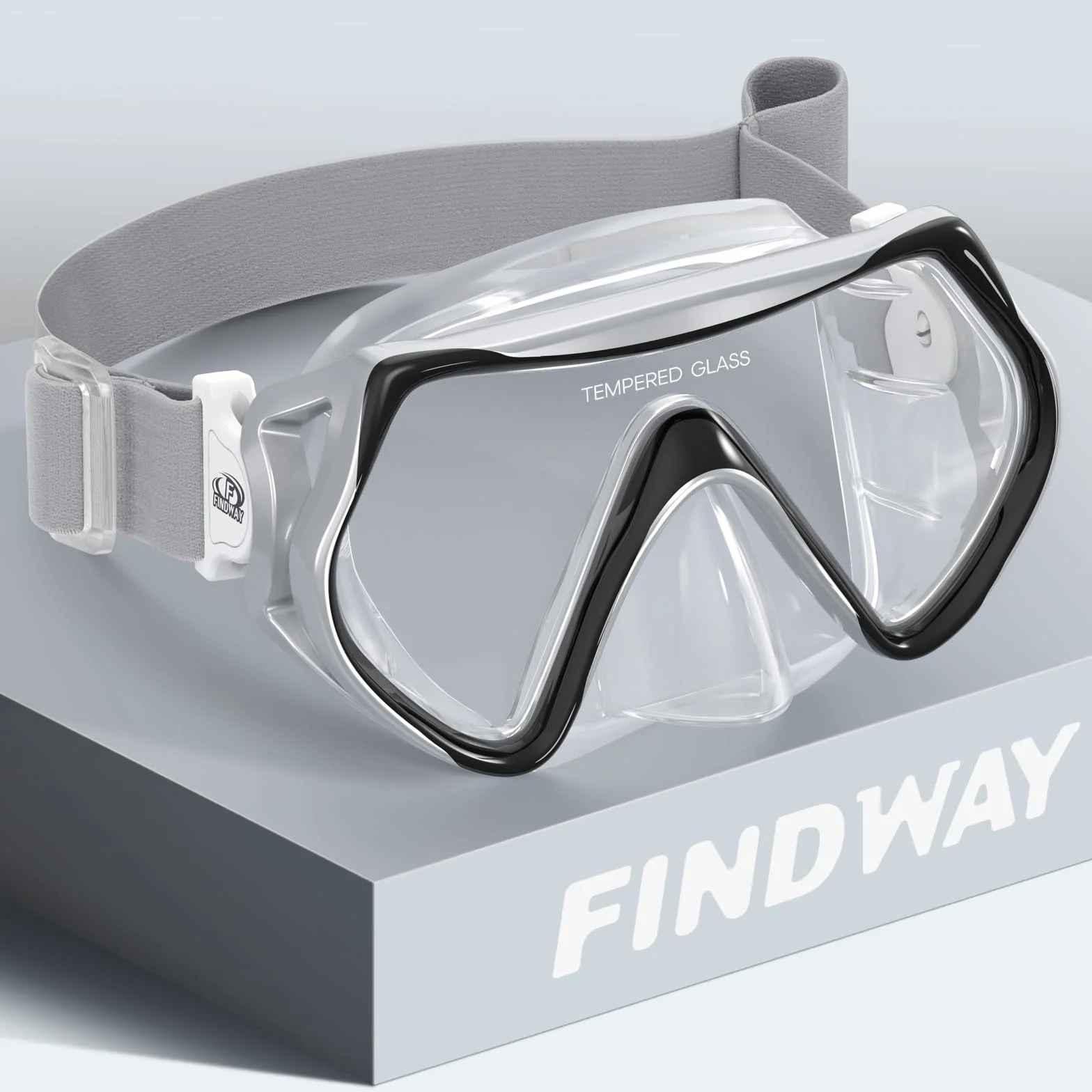 Findway Maska do nurkowania dla dorosłych z regulowaną elastyczną opaską z miękkiej tkaniny, okulary do nurkowania dla mężczyzn, kobiet z panoramicznym polem widzenia 180° HD, maska do nurkowania