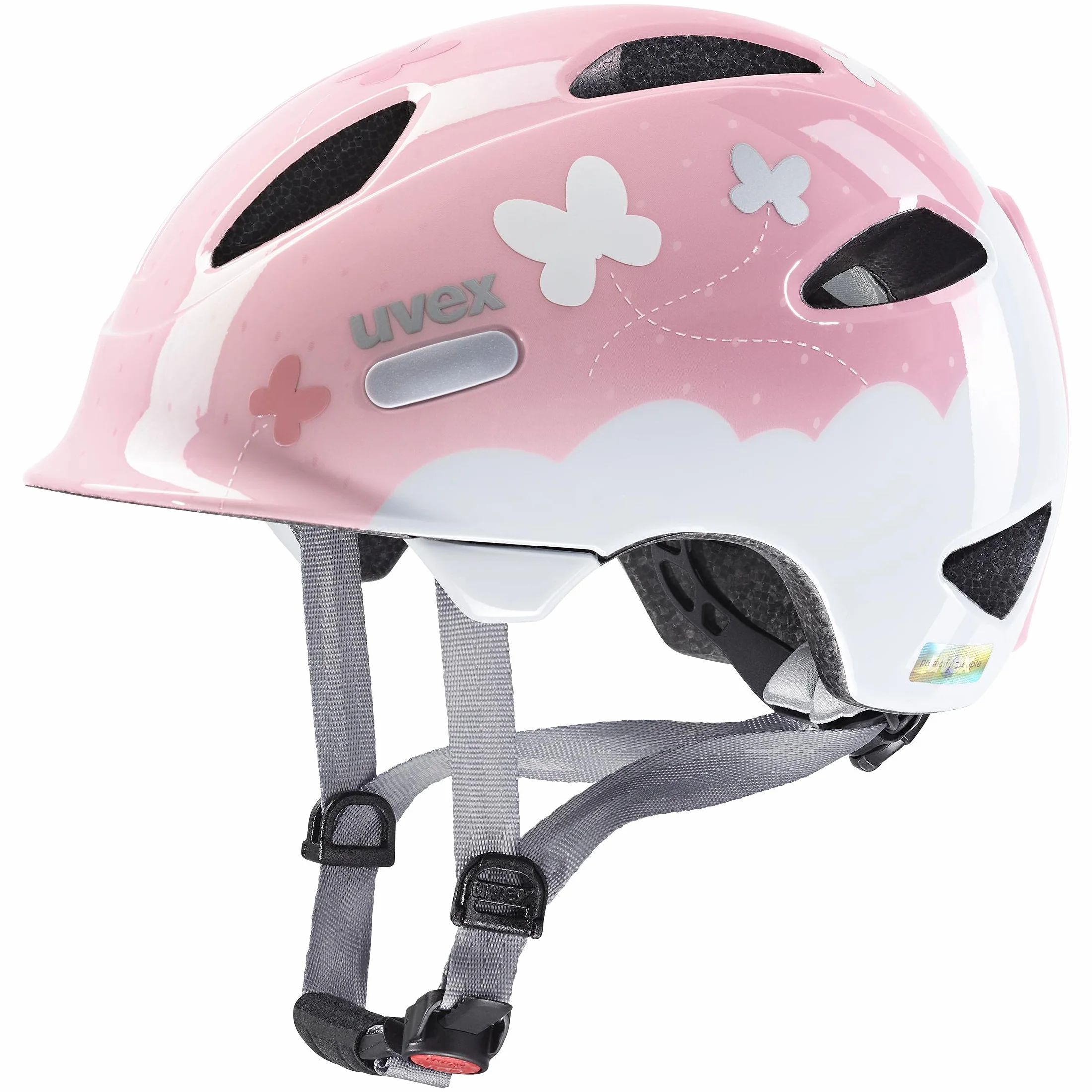 uvex oyo style - lekki kask rowerowy dla dzieci - indywidualna regulacja wielkości - możliwość zainstalowania światła LED - butterfly pink - 50-54 cm