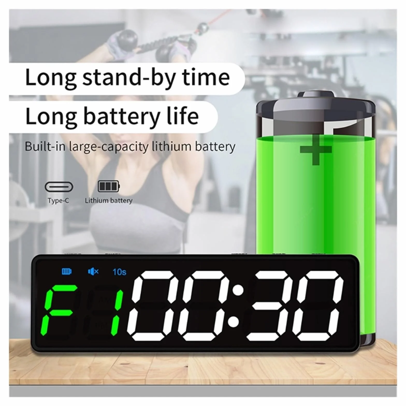 Licznik czasu fitness, Minutnik na siłownię Zegar treningowy Zegar interwałowy Stoper Odliczanie/w górę Timer interwałowy LED Trening fitness Timer Outdoor