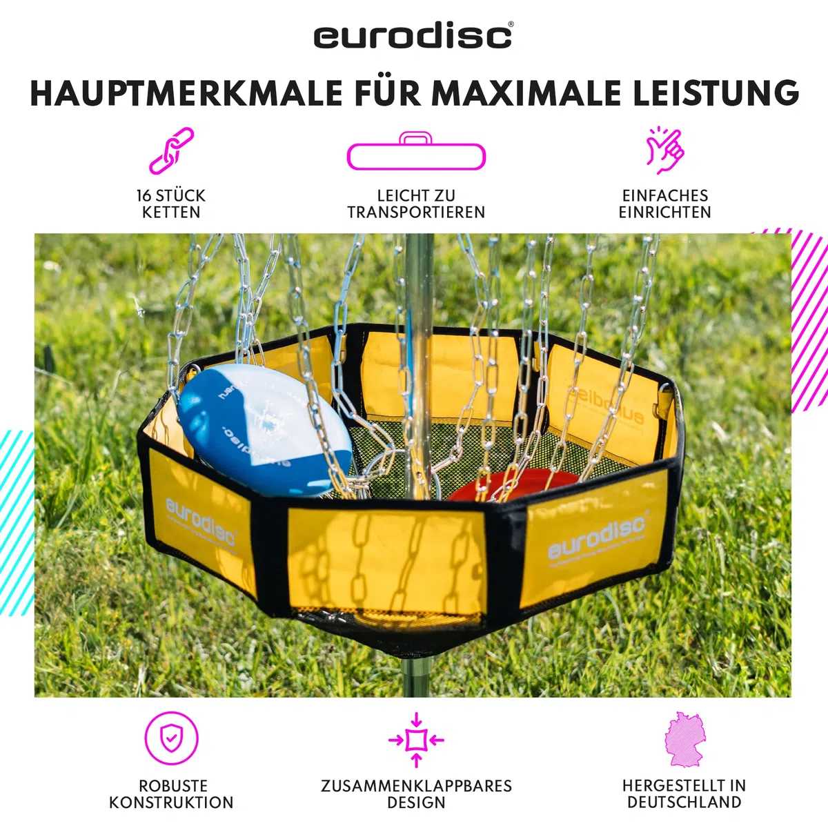 eurodisc Disc Golf kosz Chainwalker, Disc Golf Target - wysokość: 140 cm - przenośny, przenośny, lekki i do złożenia - w zestawie torba do przenoszenia