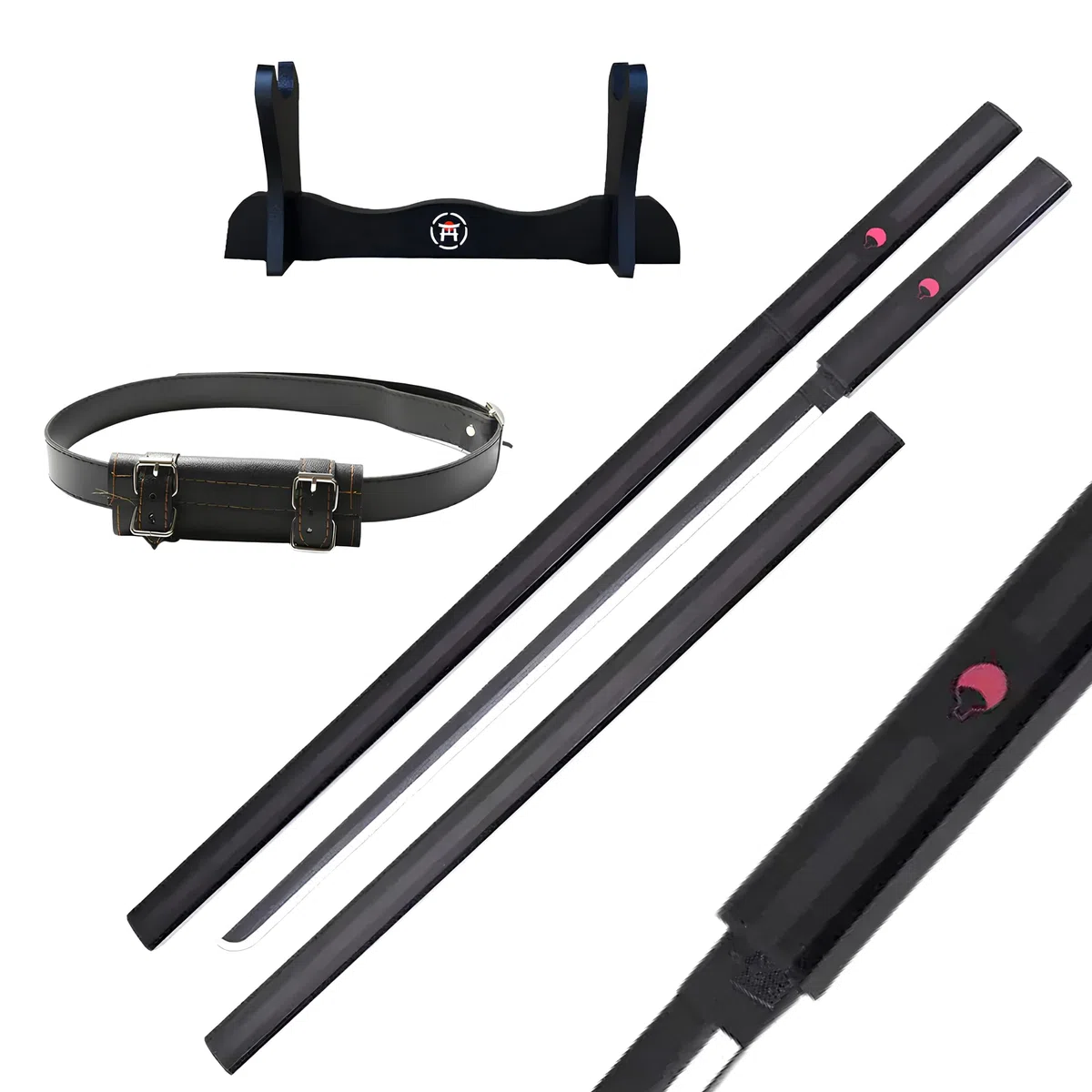 Katana Sasuke Uchiha Kusanagi - Czarny Sabre Replika Manga + Drewniany uchwyt na miecz + Pasek