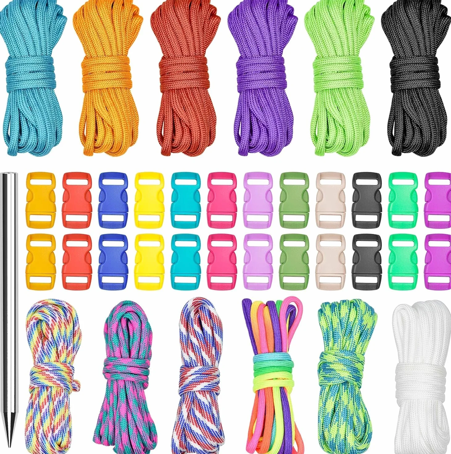Wandefol 12 kolorów, linka Paracord 550, wielofunkcyjny zestaw linek paracord, z 24 klamrami, do majsterkowania, survivalu, biwakowania, dla wszystkich grup wiekowych, 12 kolorów