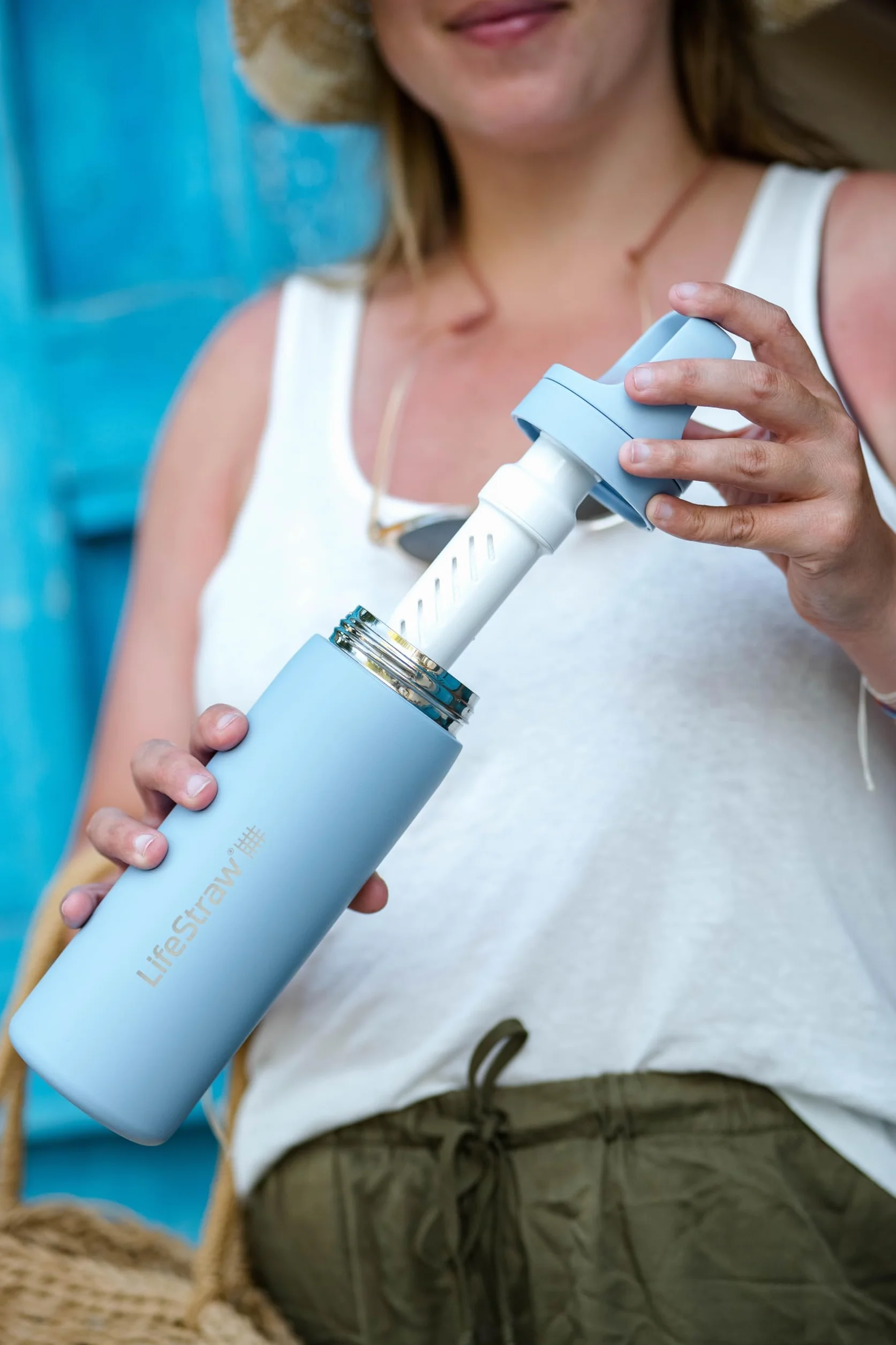 LifeStraw Seria Go butelka z filtrem do wody ze stali nierdzewnej z podwójną ścianką izolowana próżniowo Laguna Teal