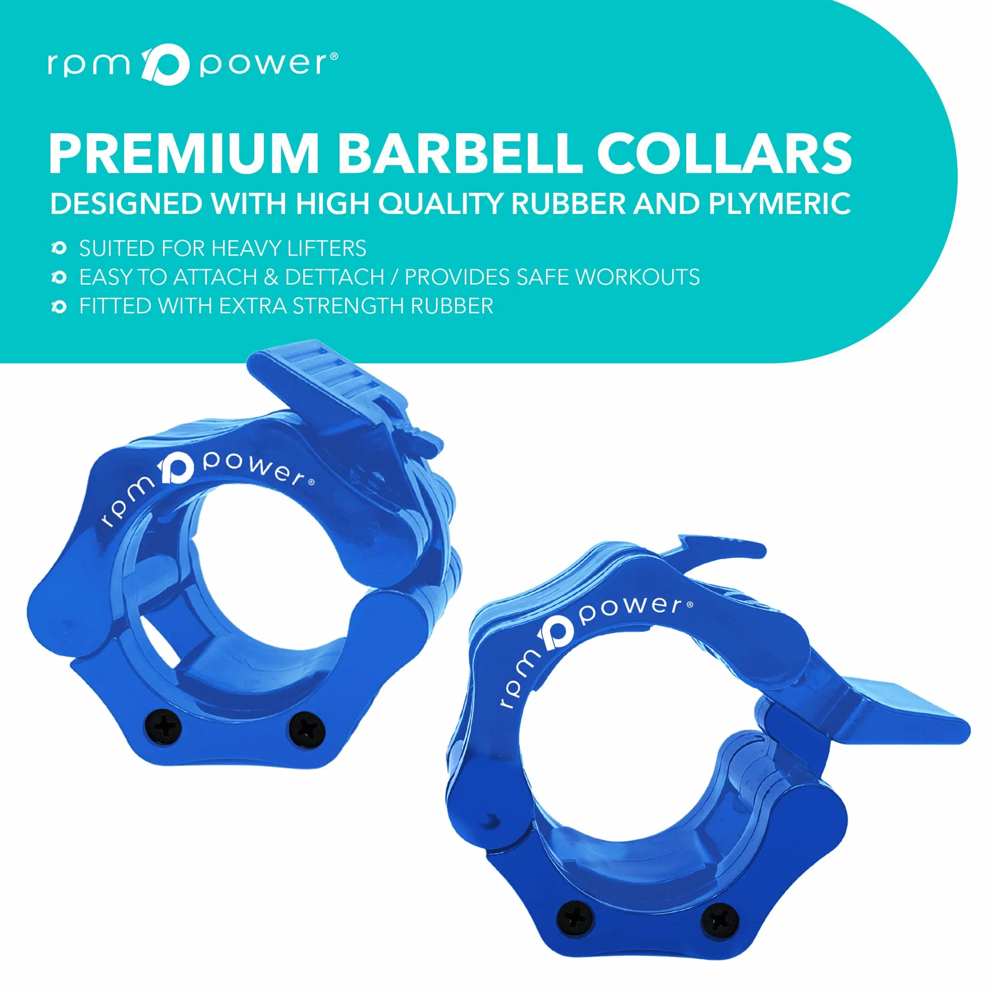 RPM Power Lockjaw Barbell Collars (para) - Zacisk do sztangi Ultra Lock Collars - 2 cale Quick Release (niebieski)