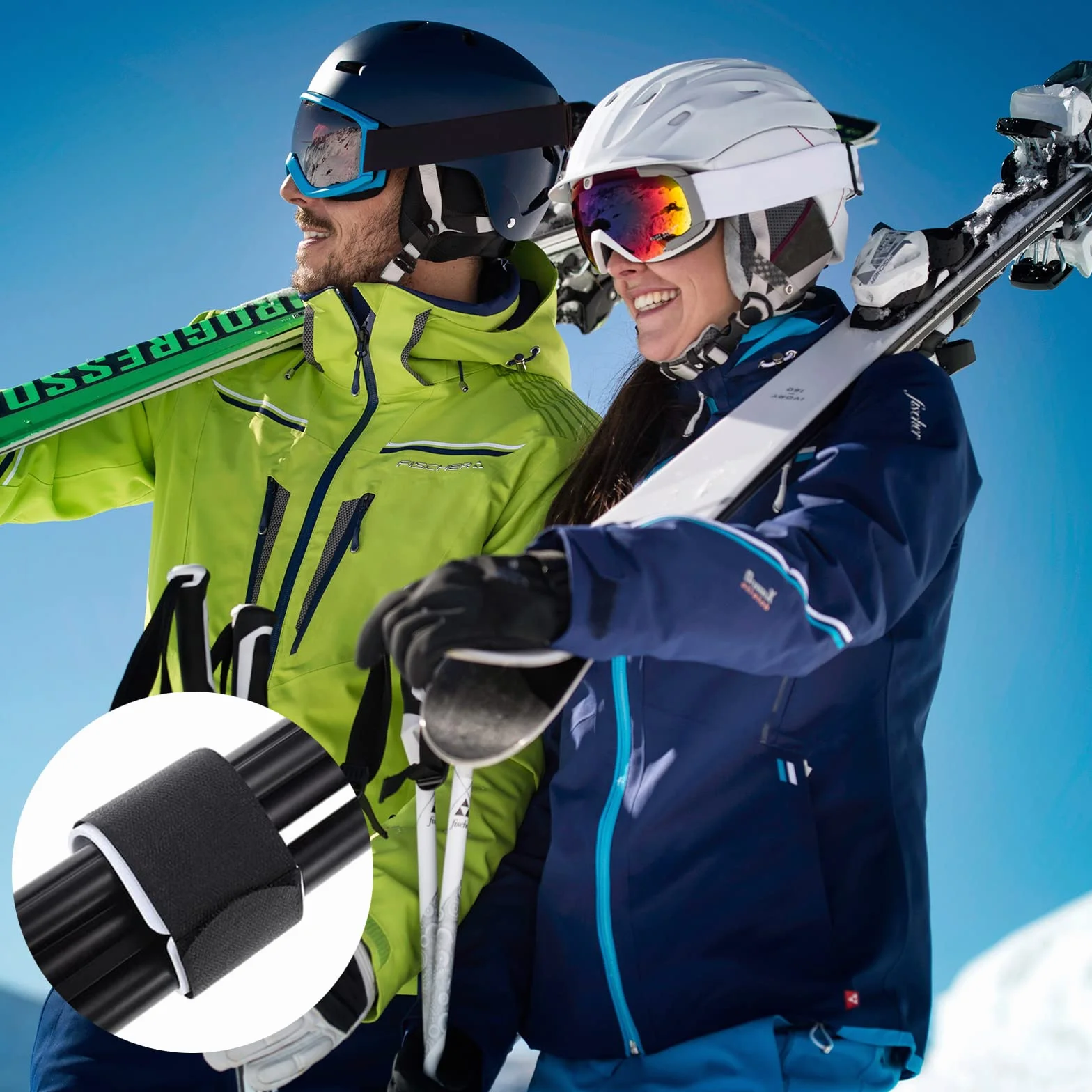 Taśmy narciarskie na rzep, paski do mocowania nart, pasek na ramię, uprząż narciarska, pasek do noszenia, regulowany pasek na narty, snowboard, nylonowy, do nart i kijków narciarskich, czarne, 2