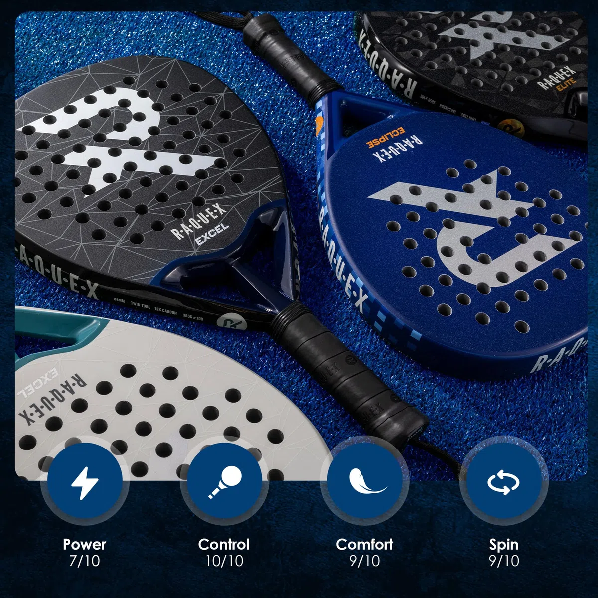 Raquex Eclipse Padel Rakieta - pełna karbonowa, przejściowa do pośredniej rakiety Padel dla kobiet i mężczyzn, 360 g - pianka Reactive ImpactCore EVA 15, system podwójnej rurki dla trwałości