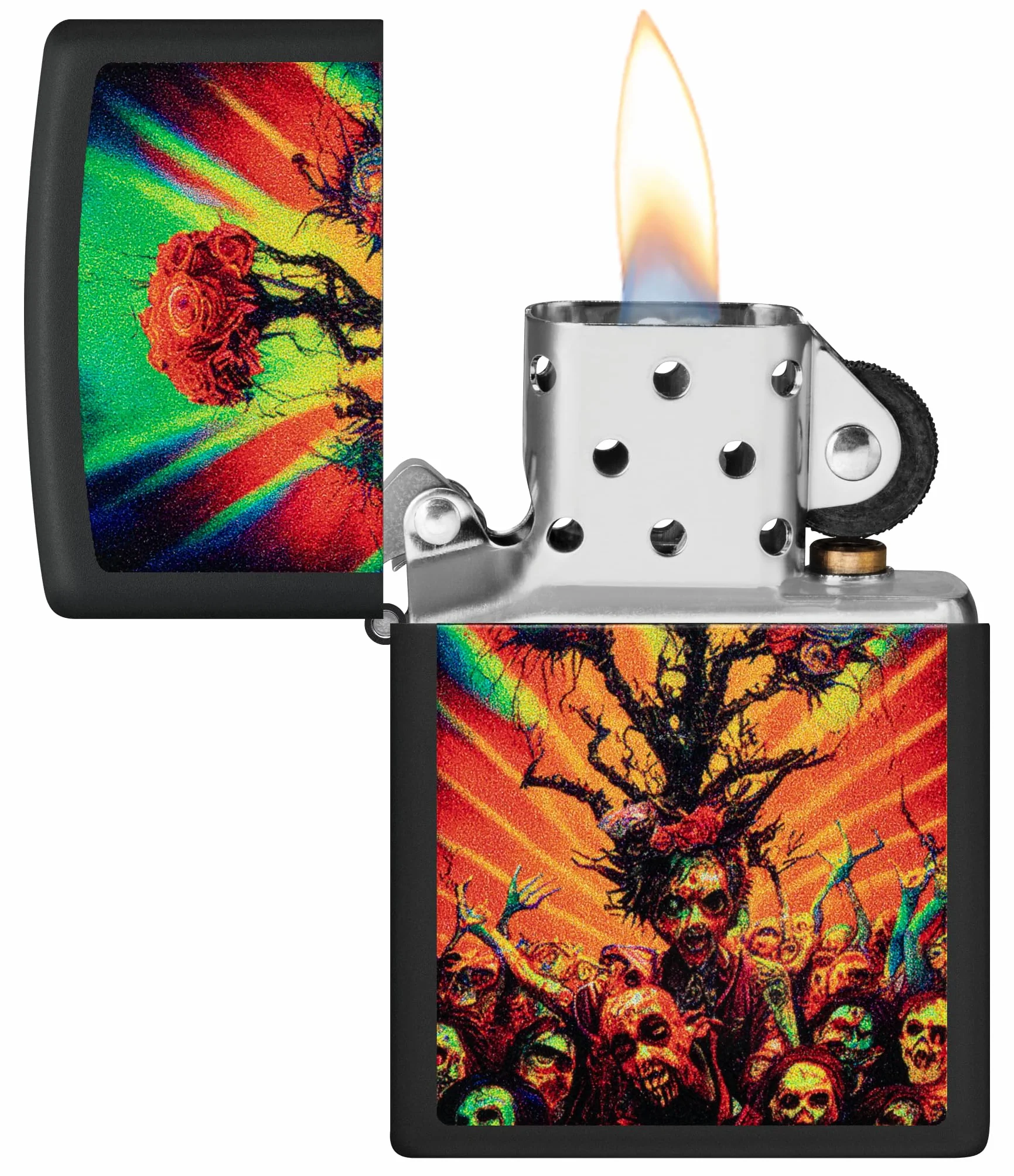 Zippo Abstract Zombie Zapalniczka Sztormowa, Kolorowy Nadruk, do Napełniania, Wielokrotnego Użytku, Wiatroodporna Konstrukcja, Pudełko na Prezent, Wykonano w USA, Kolor Czarny Matowy