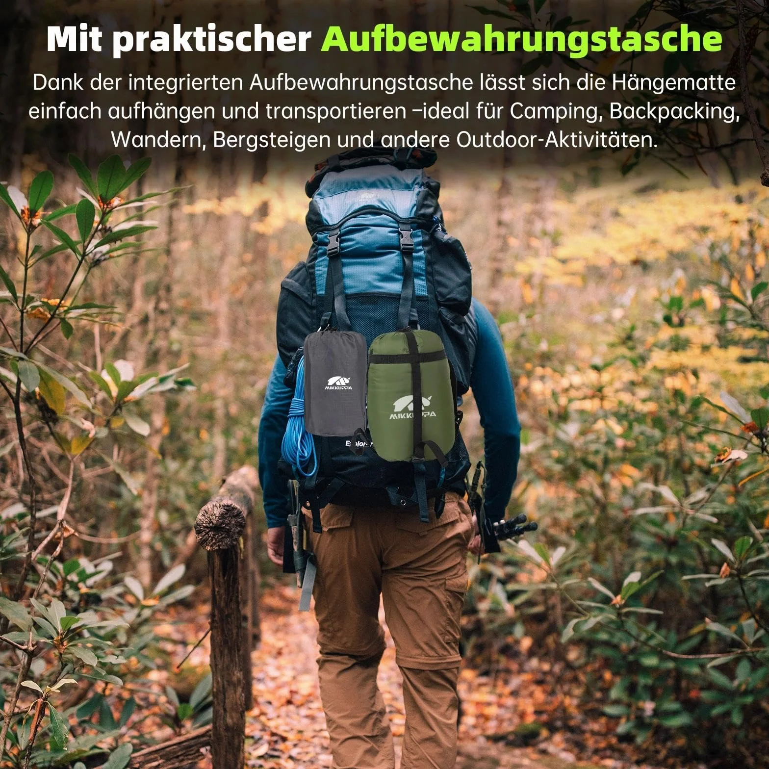 MIKKUPPA Hamak outdoorowy z moskitierą 350 kg, ultralekki, nylon spadochronowy, pasy na drzewo, zestaw