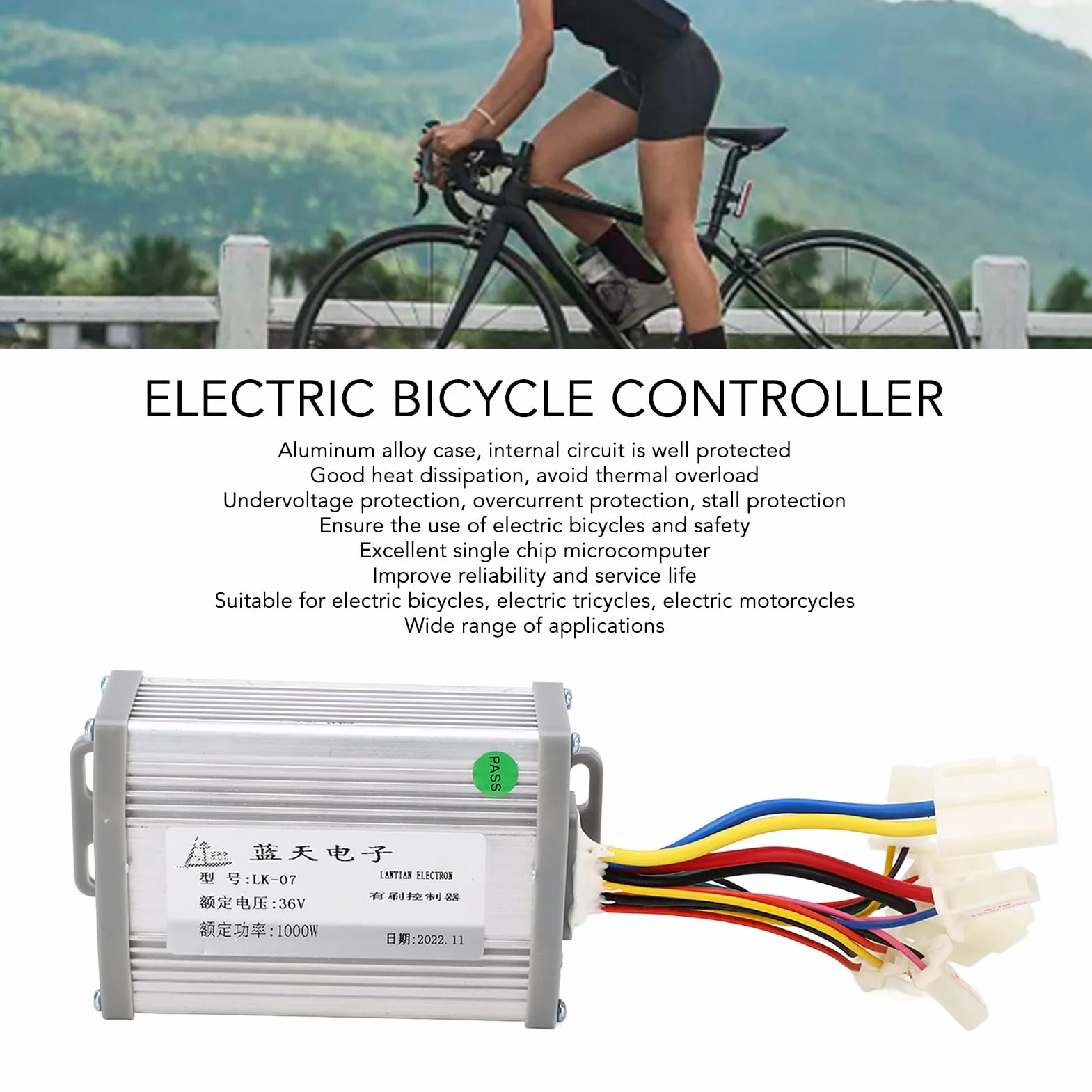 Zestaw sterownika silnika szczotkowego, zestaw sterownika silnika 36 V 1000 W z przełącznikiem kluczykowym, pedał przepustnicy, do roweru elektrycznego Mini Bike