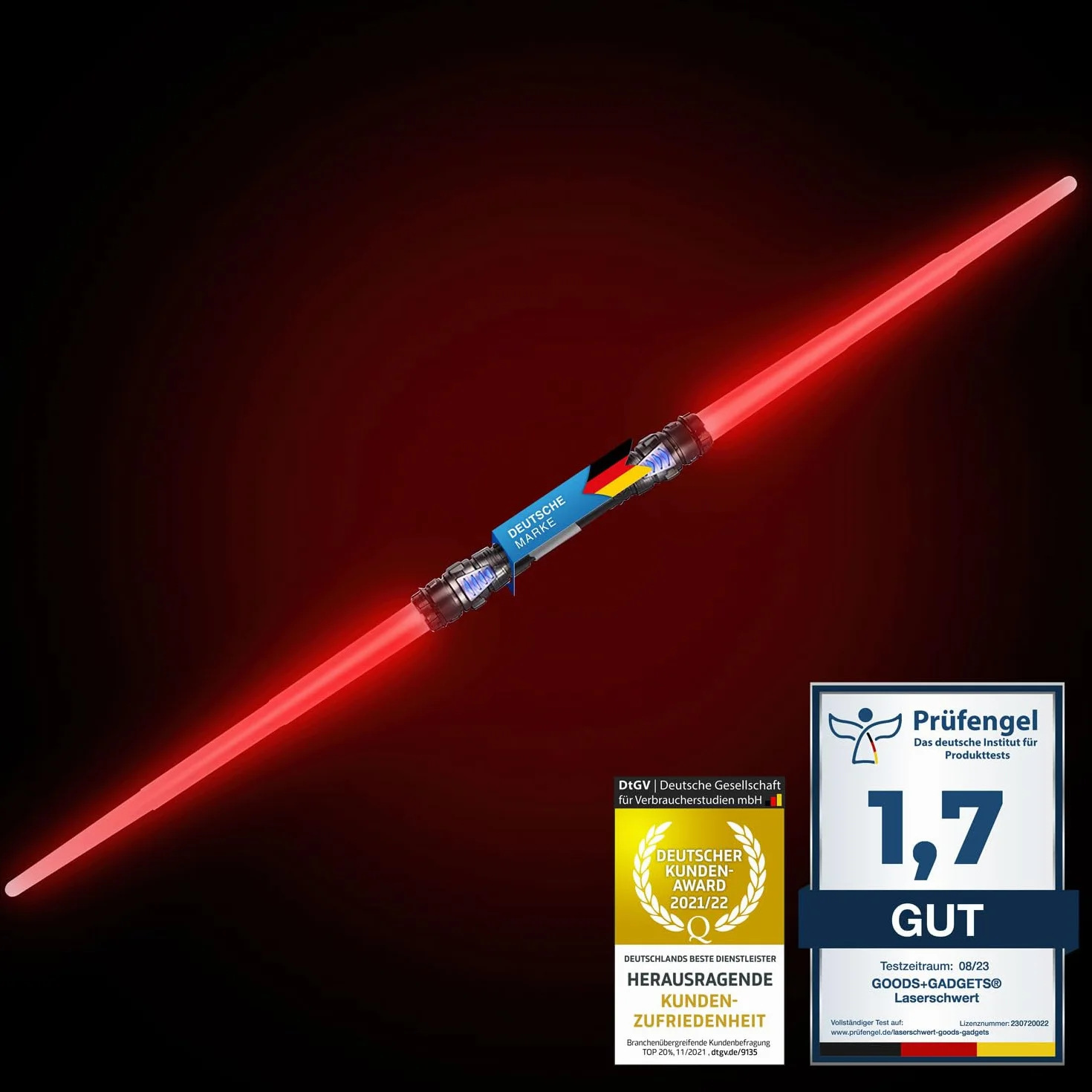 Miecz laserowy o podwójnym ostrzu Miecz laserowy 138 cm z oświetleniem i dźwiękiem (Czerwony)