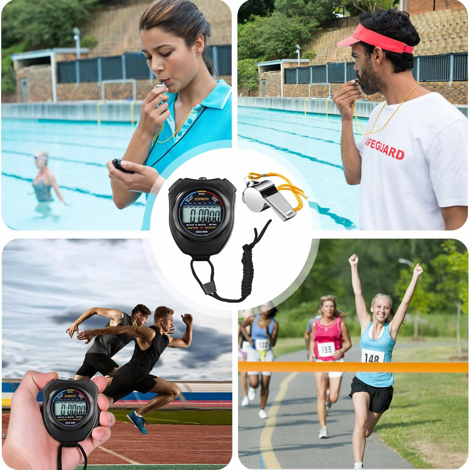 Cyfrowy sportowy stoper, 3 sztuki cyfrowych wodoodpornych stoperów, sportowy stoper, duży wyświetlacz, budzik chronograf, do treningu, fitnessu, biegania (czarny)