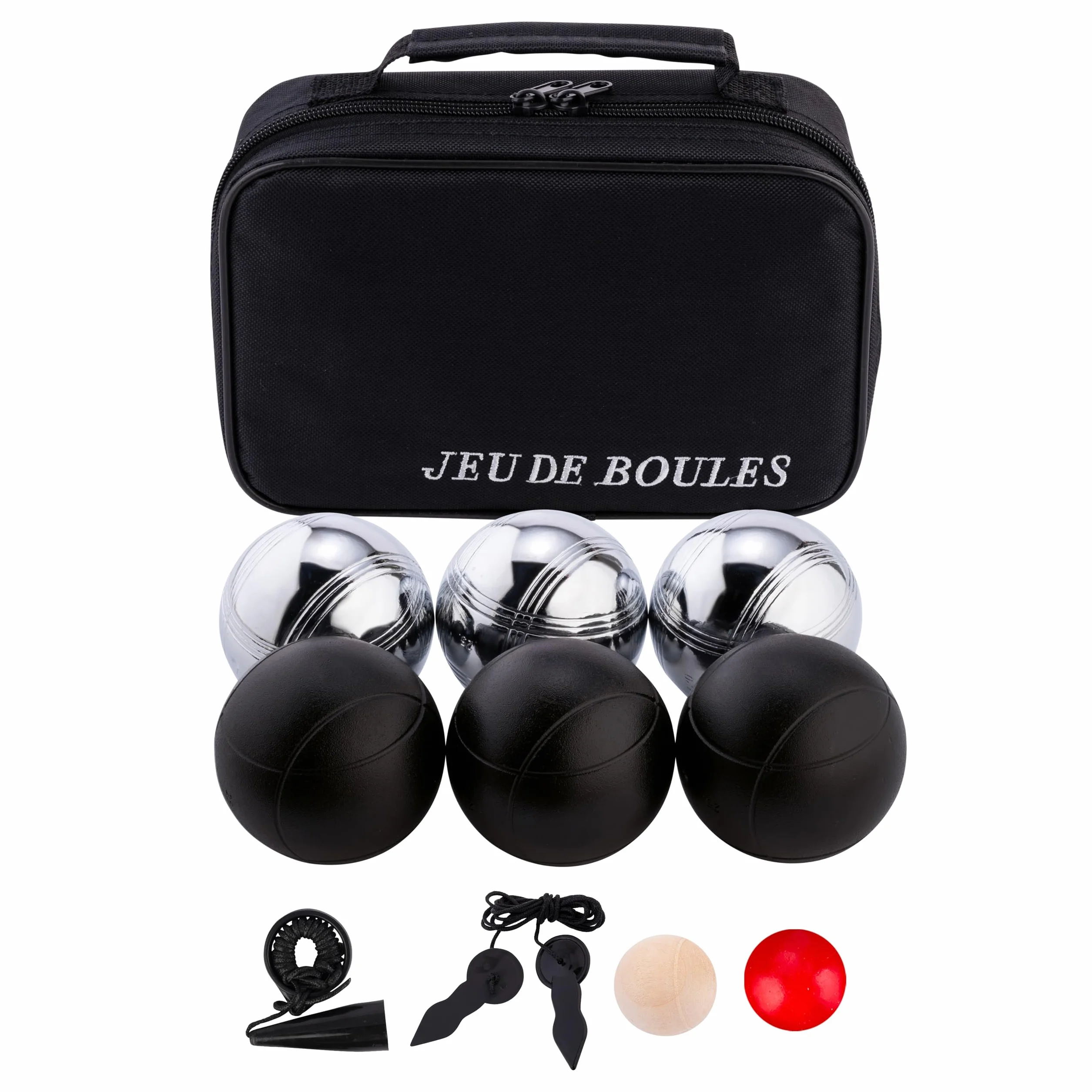 Engelhart - 010207 - Gra w bule 2 x 3 czarne i szare - 74 mm - tripleta - gra pétanque - 6 bules pétanque, torba nylonowa, taśma miernicza, cochonnet - dla 2 graczy - od 6 lat