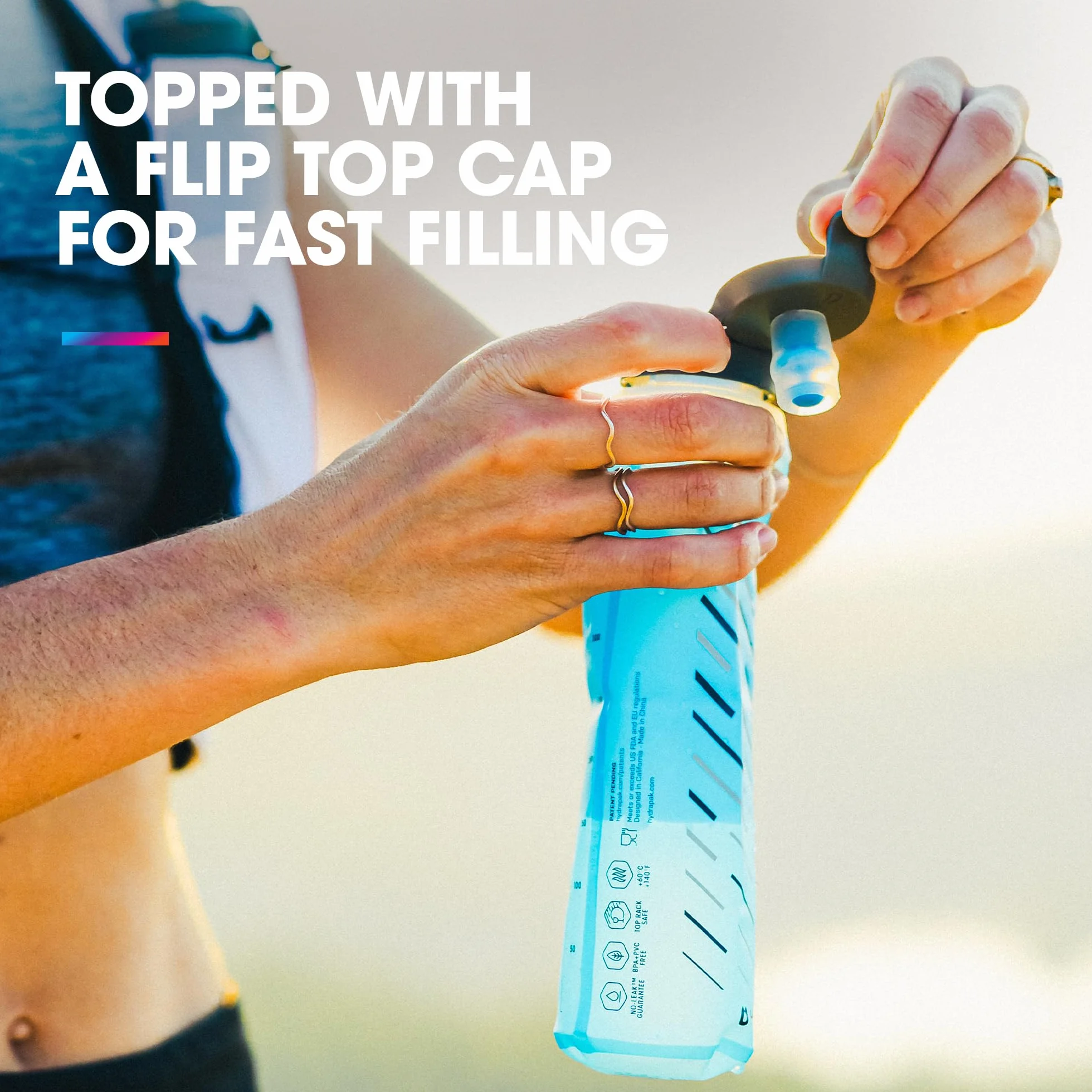 HydraPak UltraFlask Speed 600 ml, składana, miękka butelka na wodę do kamizelek nawadniających i opakowań do biegania z łatwym otwieraniem zakrętką, 600 ml, niebieska Malibu