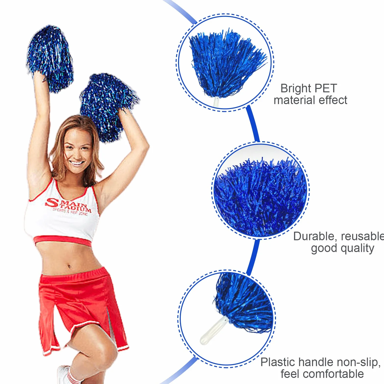 GBKDQQ 12 pomponów cheerleaderek, pomponów sportowych, cheerleaderek, nadają się na imprezy sportowe, gry w piłkę, tańce, imprezy karnawałowe, niebieskie