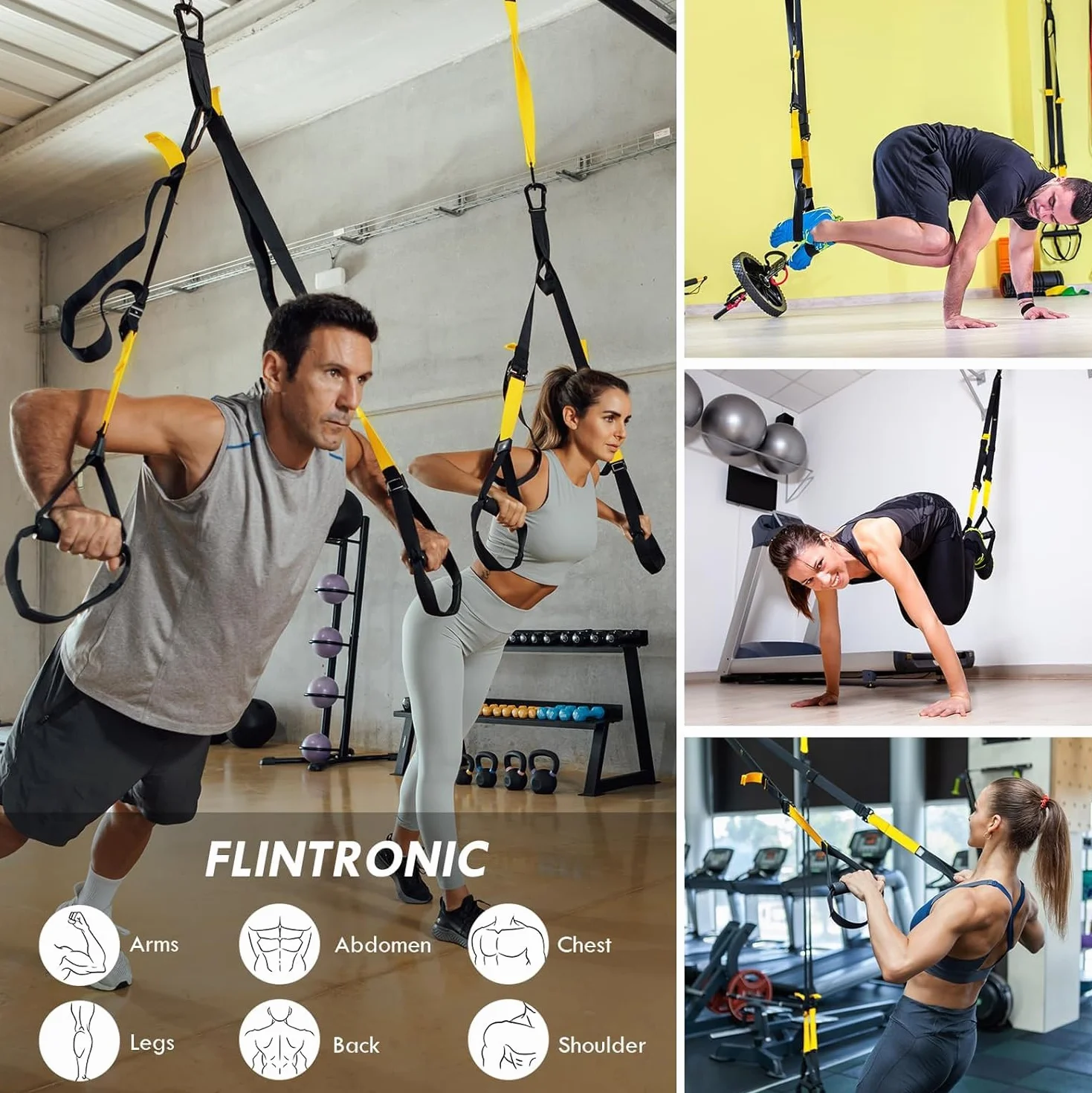 flintronic Zestaw Sling Trainer, System Suspension Trainer, Sprzęt do domowej siłowni Suspension Trainer z kotwicą do drzwi, Paski do ćwiczeń fitness na siłowni