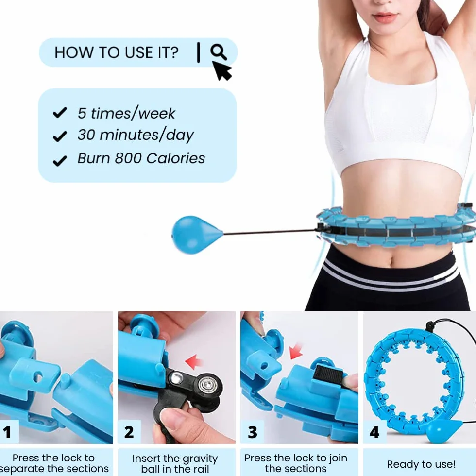 Inteligentny pierścień fitness Hula Hoop z wagą, regulacja talii do 130 cm, 24 sekcje