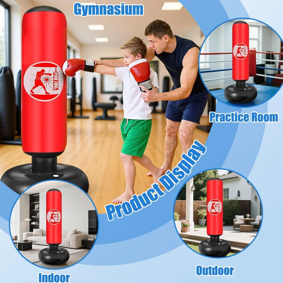FARYODI Worek bokserski stojący 160 cm czerwony nadmuchiwany do karate kickboxingu