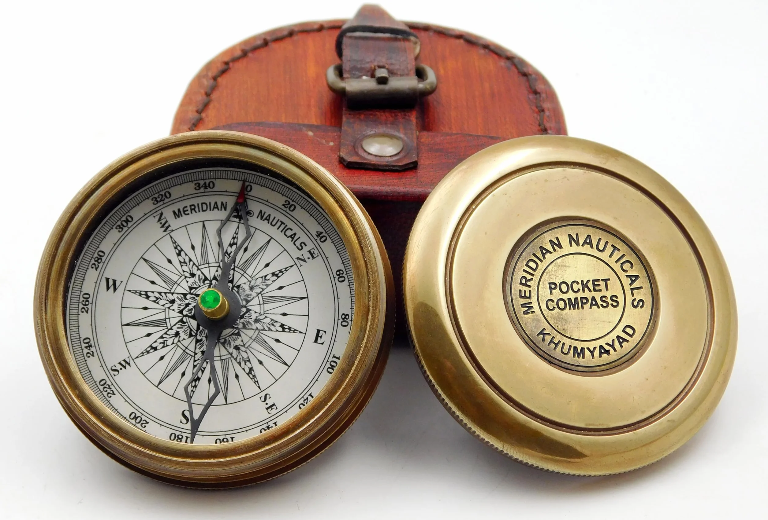 Mosiężny kompas kieszonkowy antyczny mosiądz ręcznie wykonany w pełni funkcjonalny kompas ze skórzanym etui