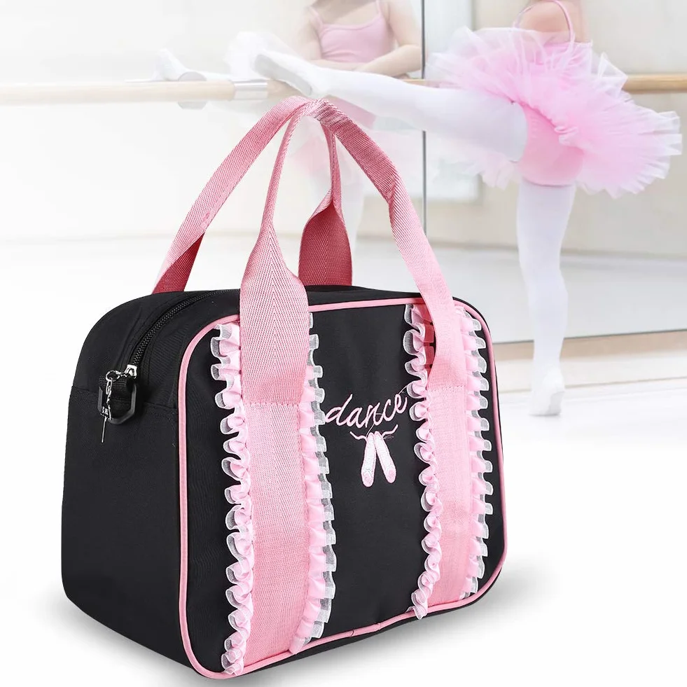Baletowa Torba na ramię, Plecak Różowa Torba na ramię Dziewczęca Taniec Baletowy Torebka Dziecięca Pojedyncze ramię Sportowa Torba na Zamek Błyskawiczny Tote (BLACK)