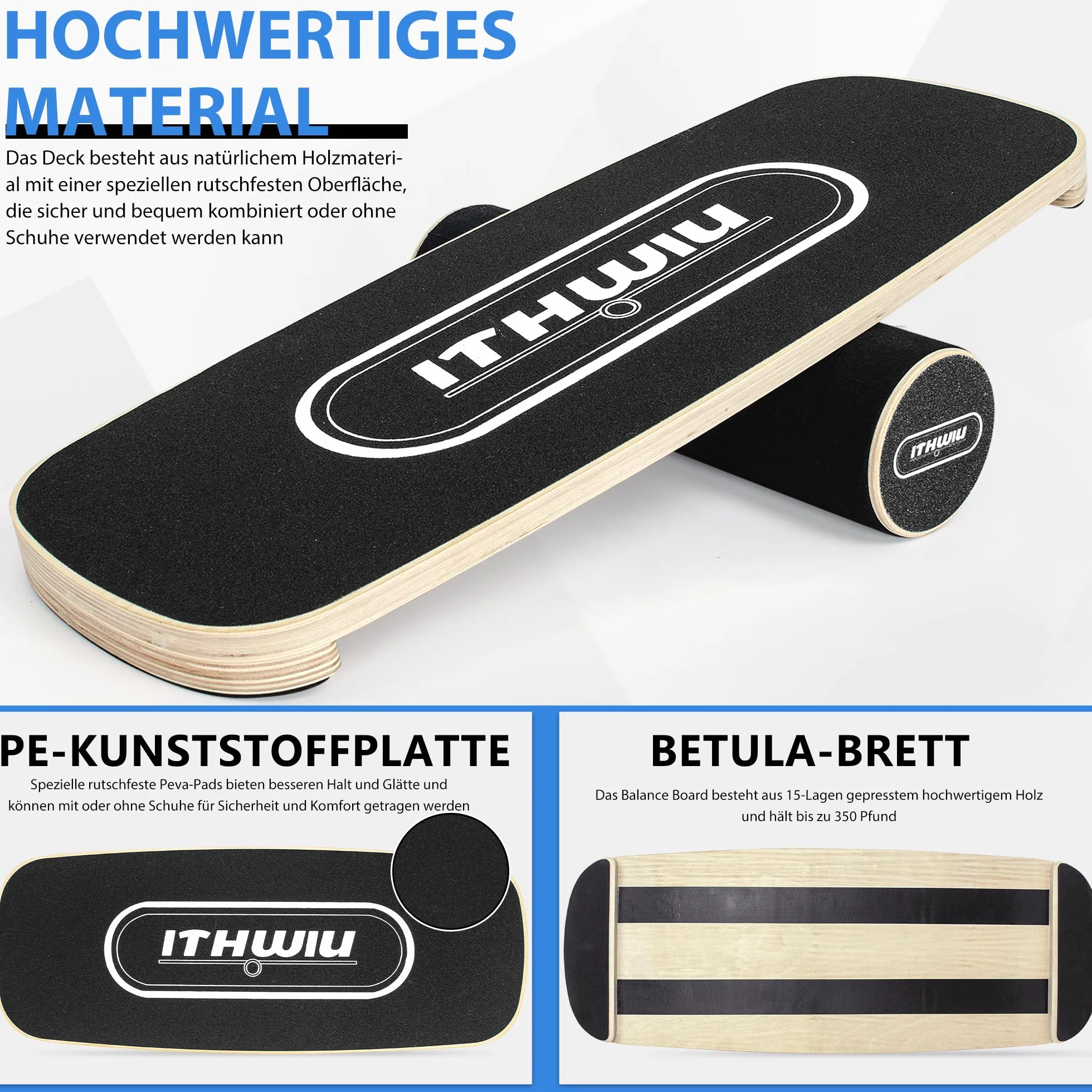 OUUTMEE Balance Board Roller drewniana deska treningowa, deska treningowa, antypoślizgowa powierzchnia, kontrola ciała, czarna
